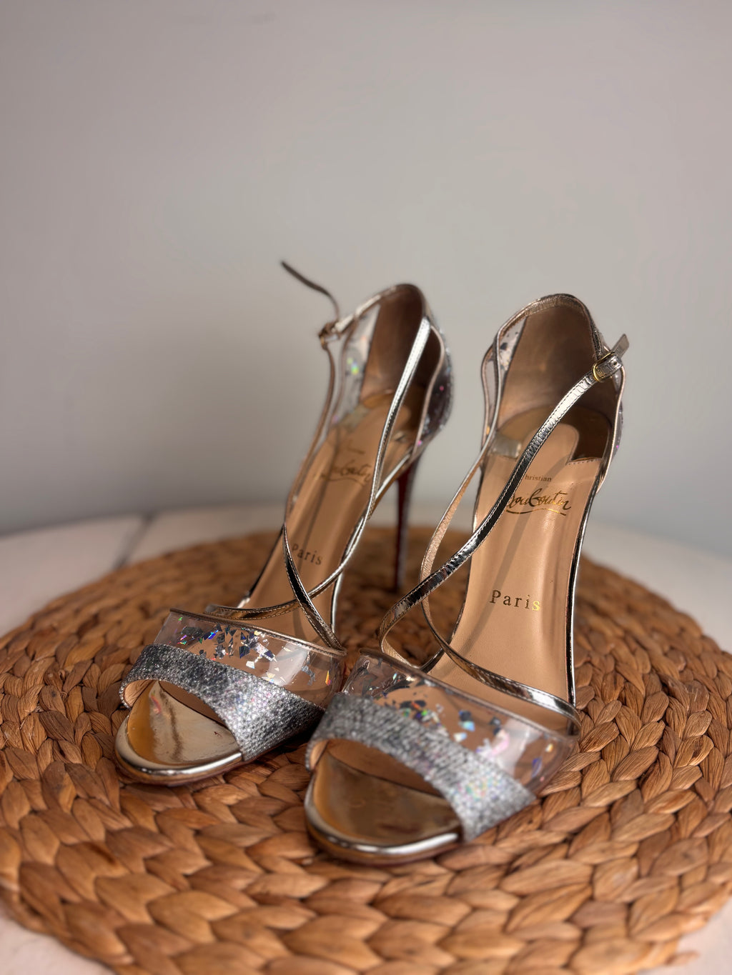 Christian Louboutin Slikova 100 Heels (Glitter Iridescent PVC)