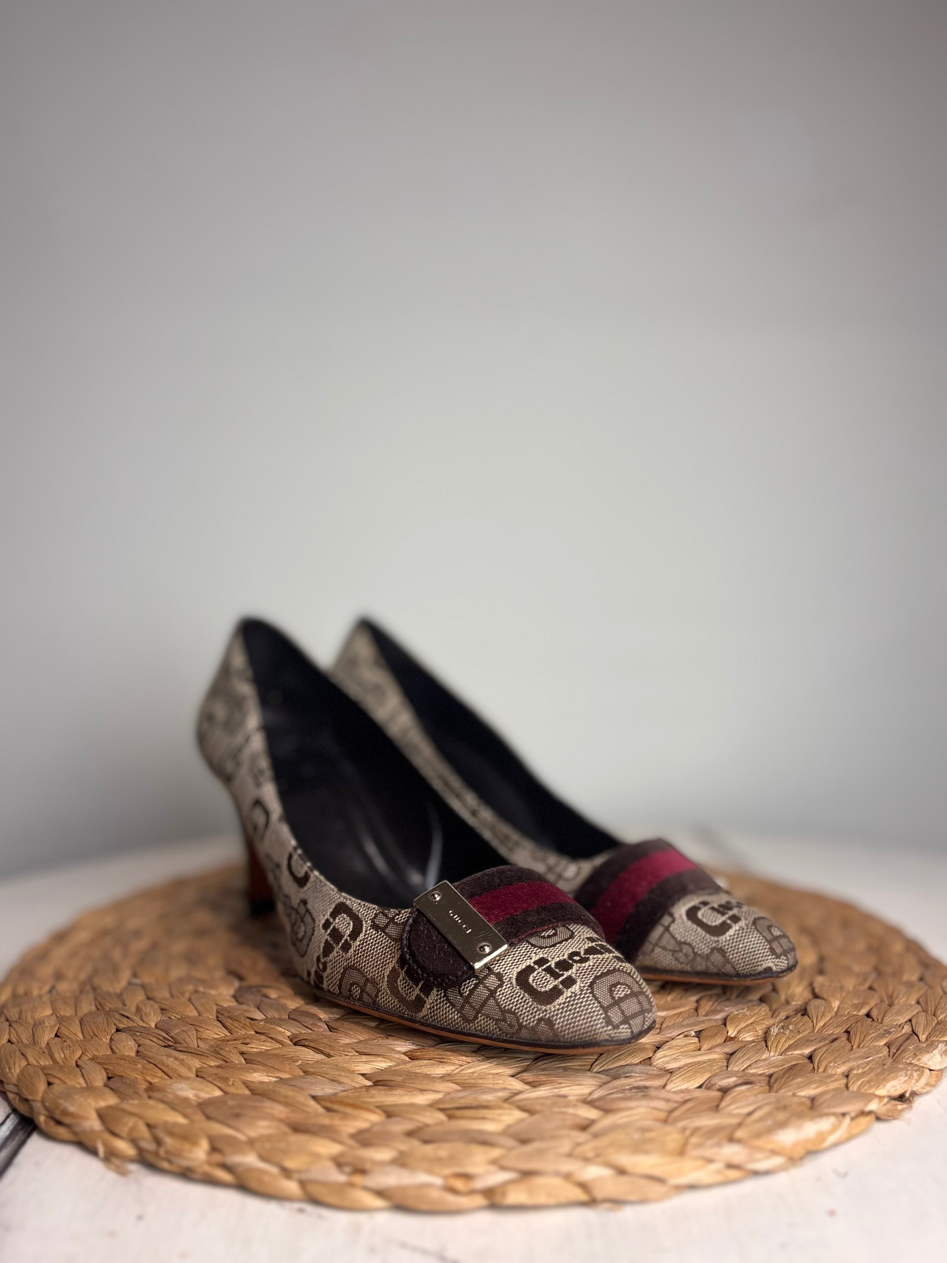 GUCCI GG Monogram Horsebit Velvet Heels