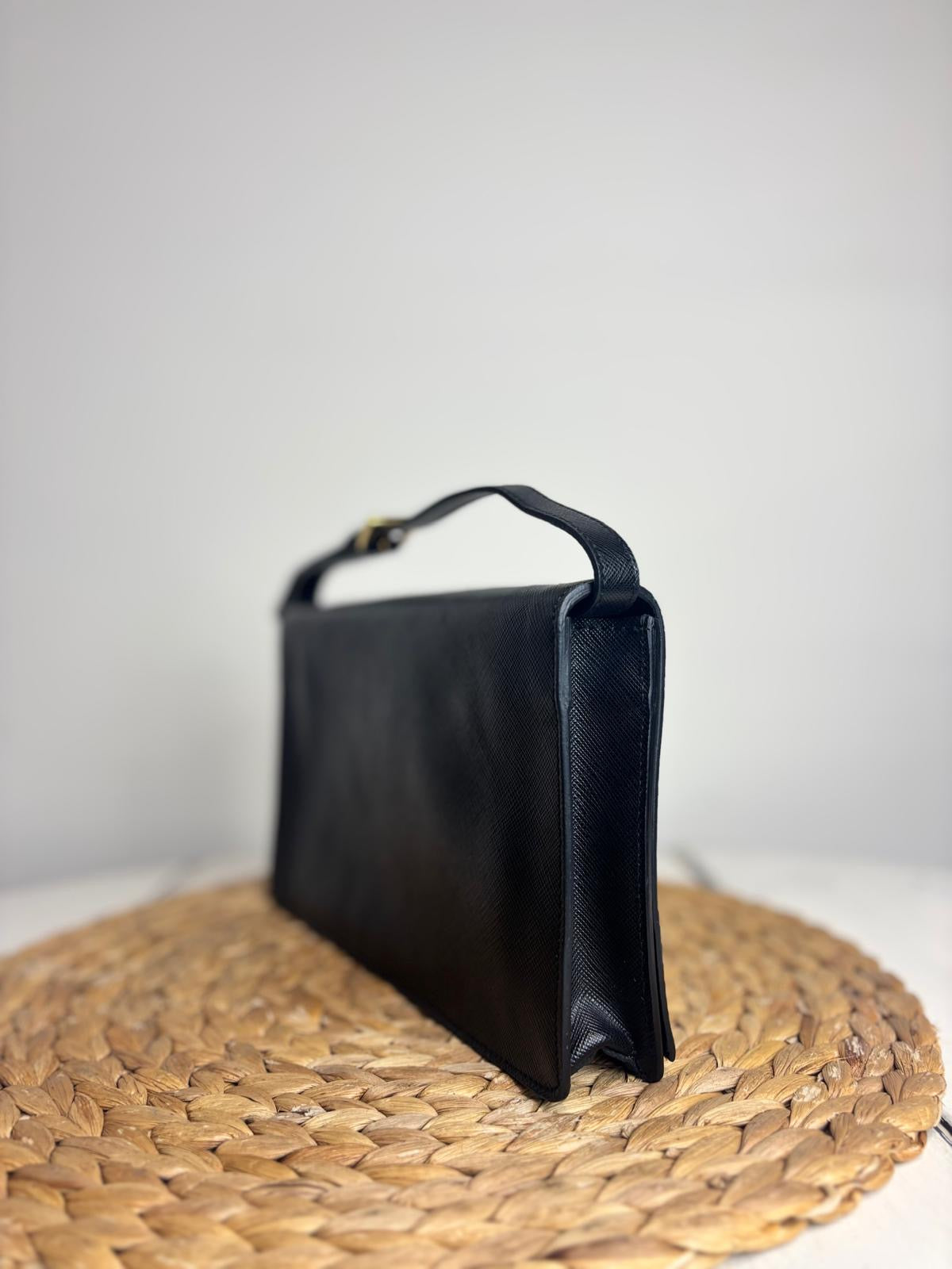 Prada Black Saffiano Leather Pouchette