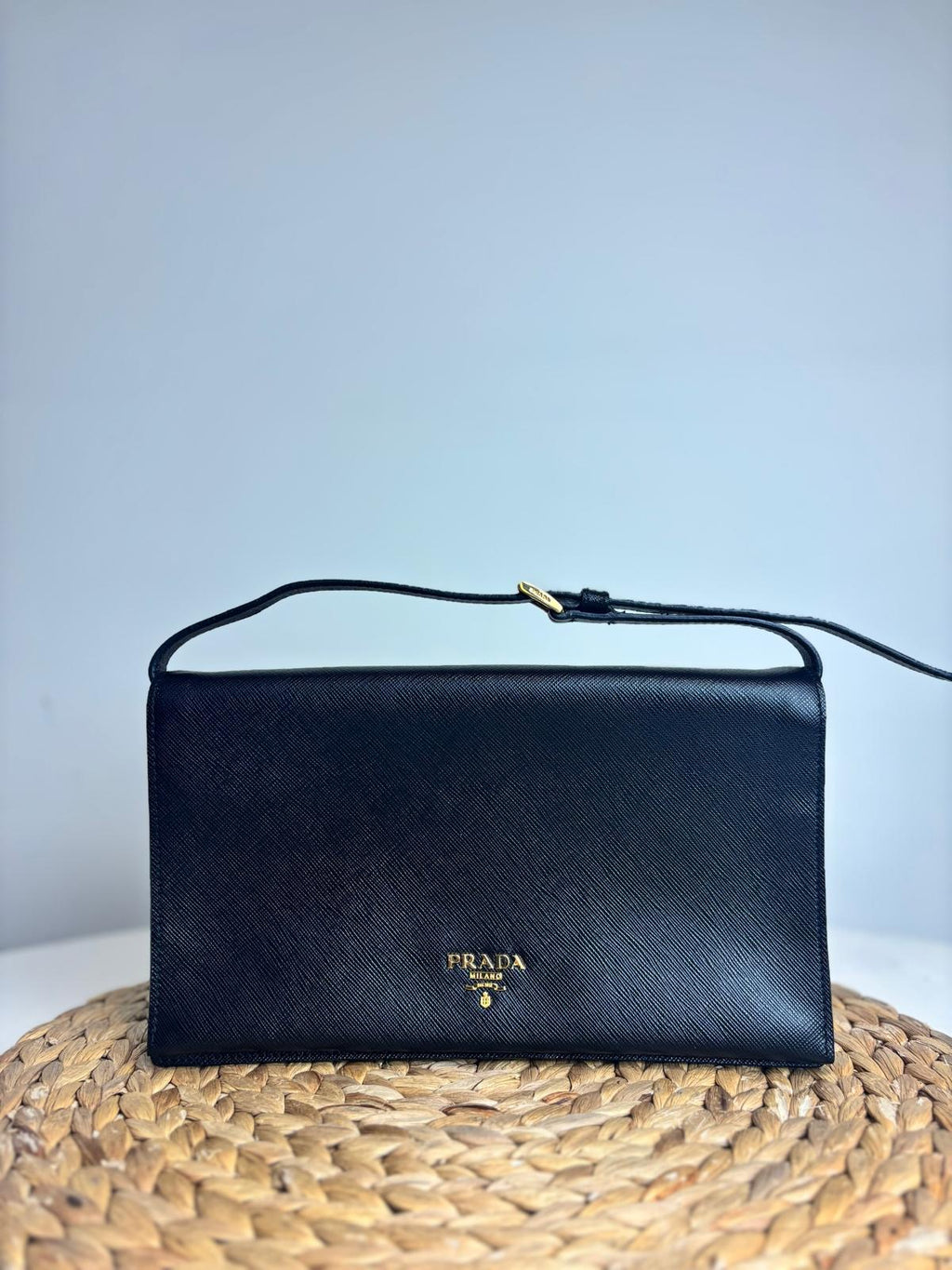 Prada Black Saffiano Leather Pouchette