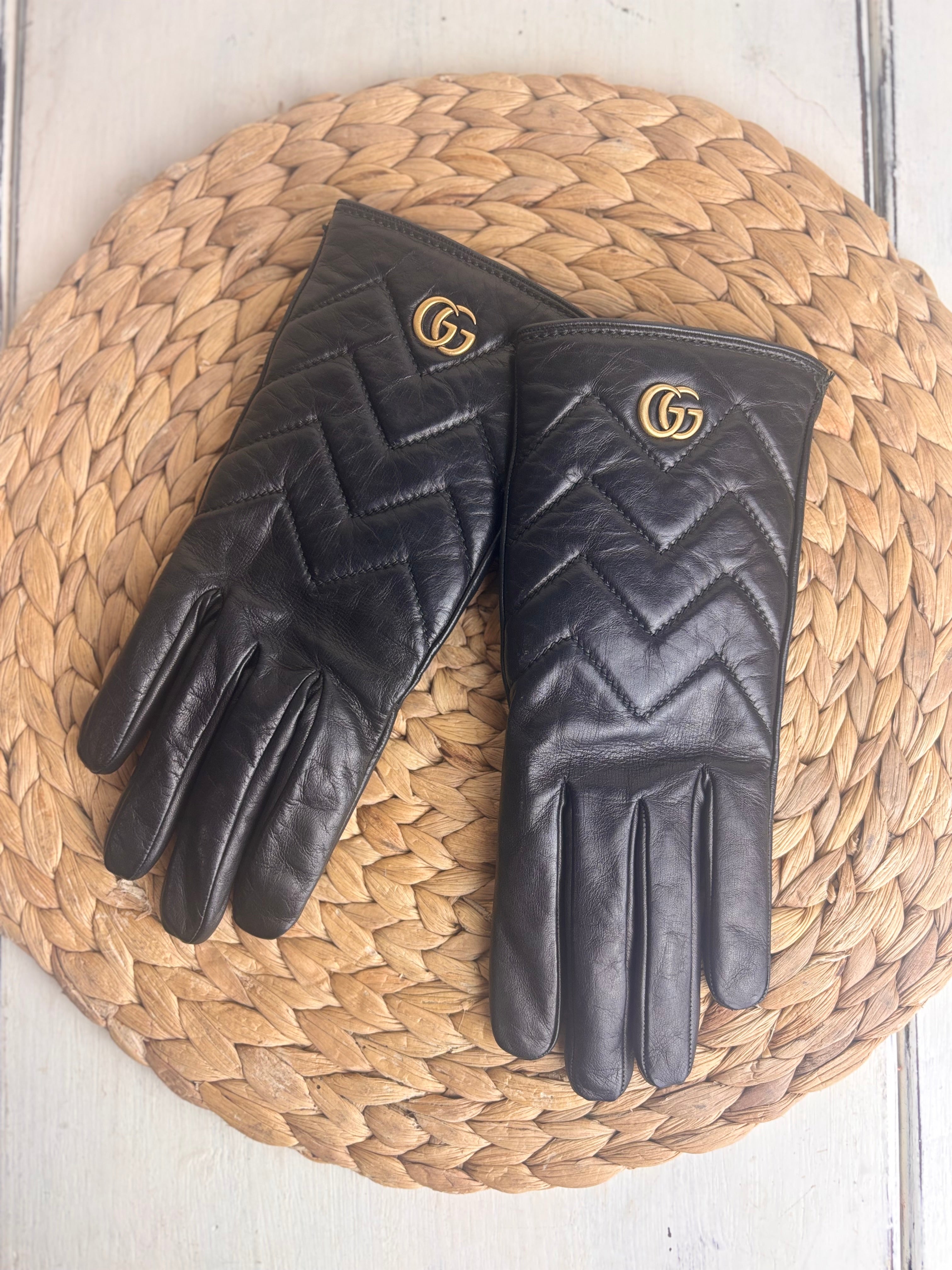 GUCCI GG Maramont Chevron Leather Gloves