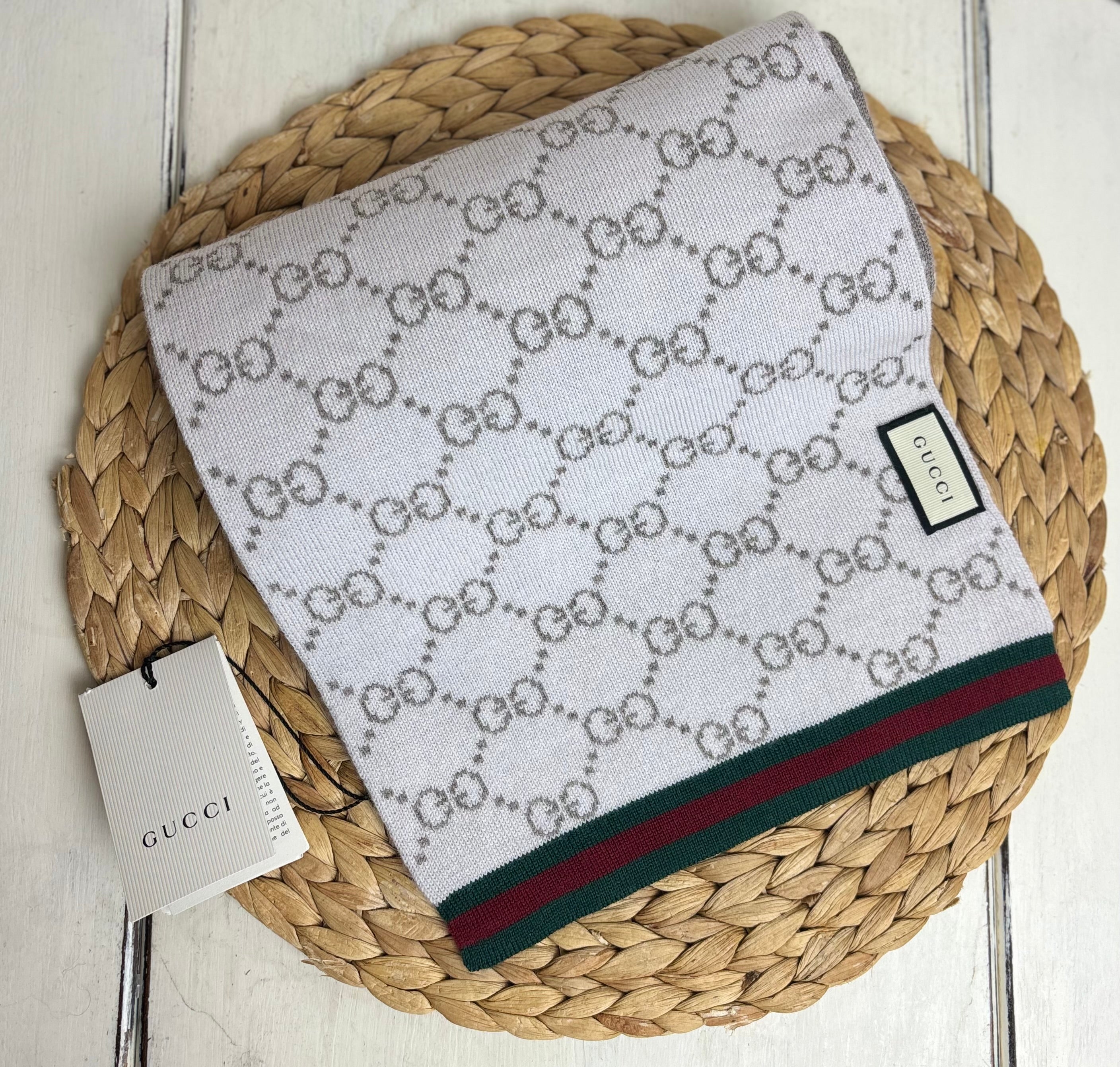 Gucci Wool Tricot GG Monogram Web Solange Scarf