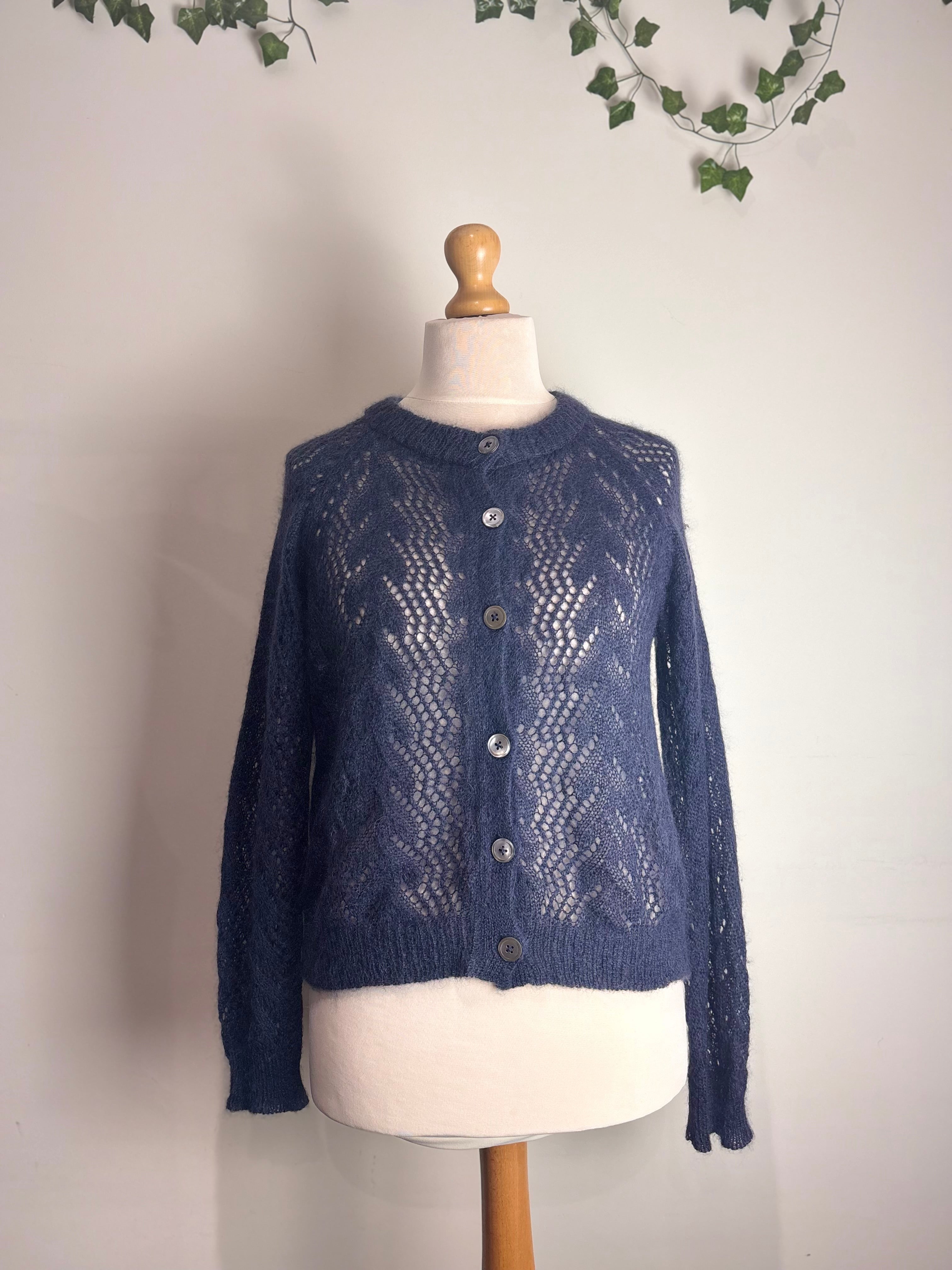 Brora Navy Lace Wool Cardigan