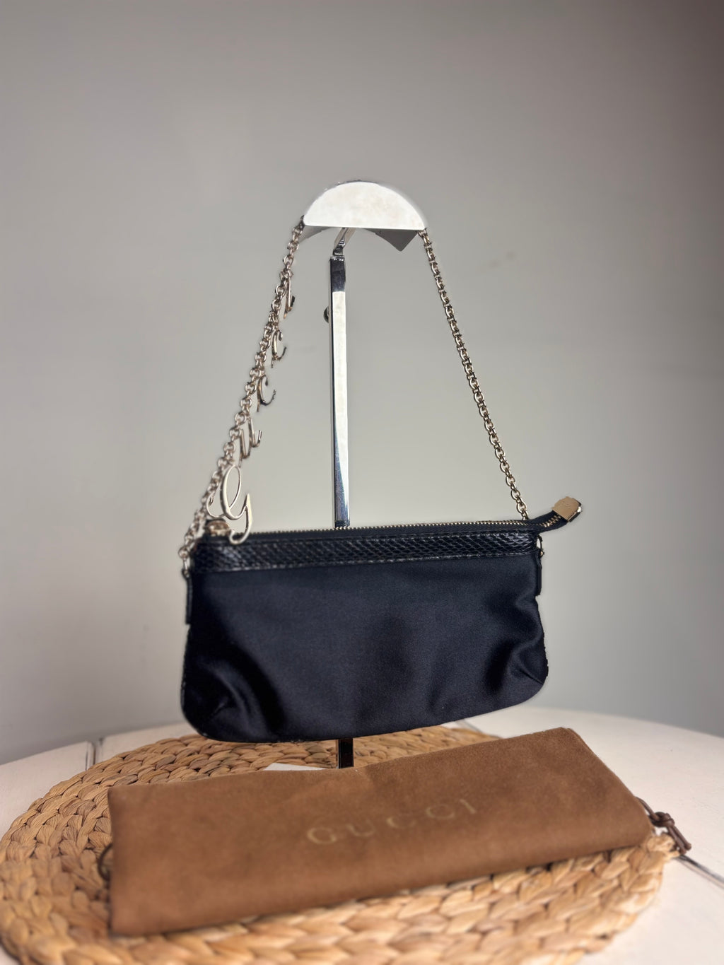 GUCCI Charm Chain Satin Pouchette