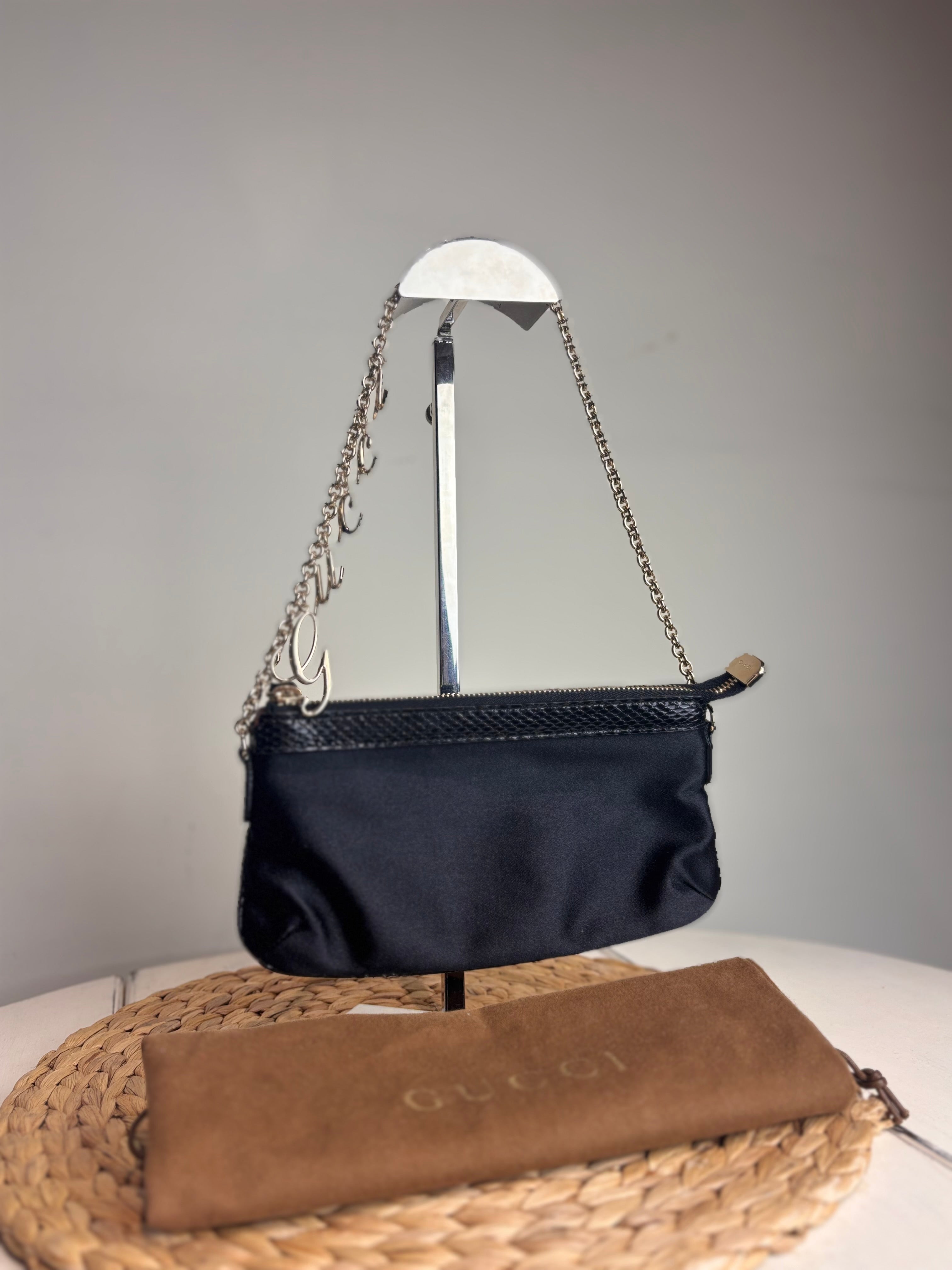 GUCCI Charm Chain Satin Pouchette