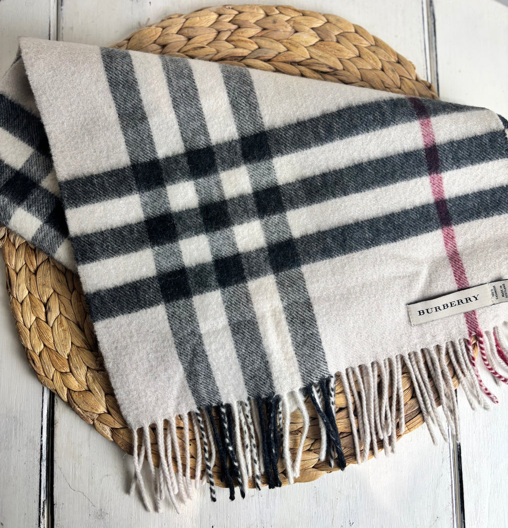 Burberry Vintage Check Cashmere Fringed Scarf