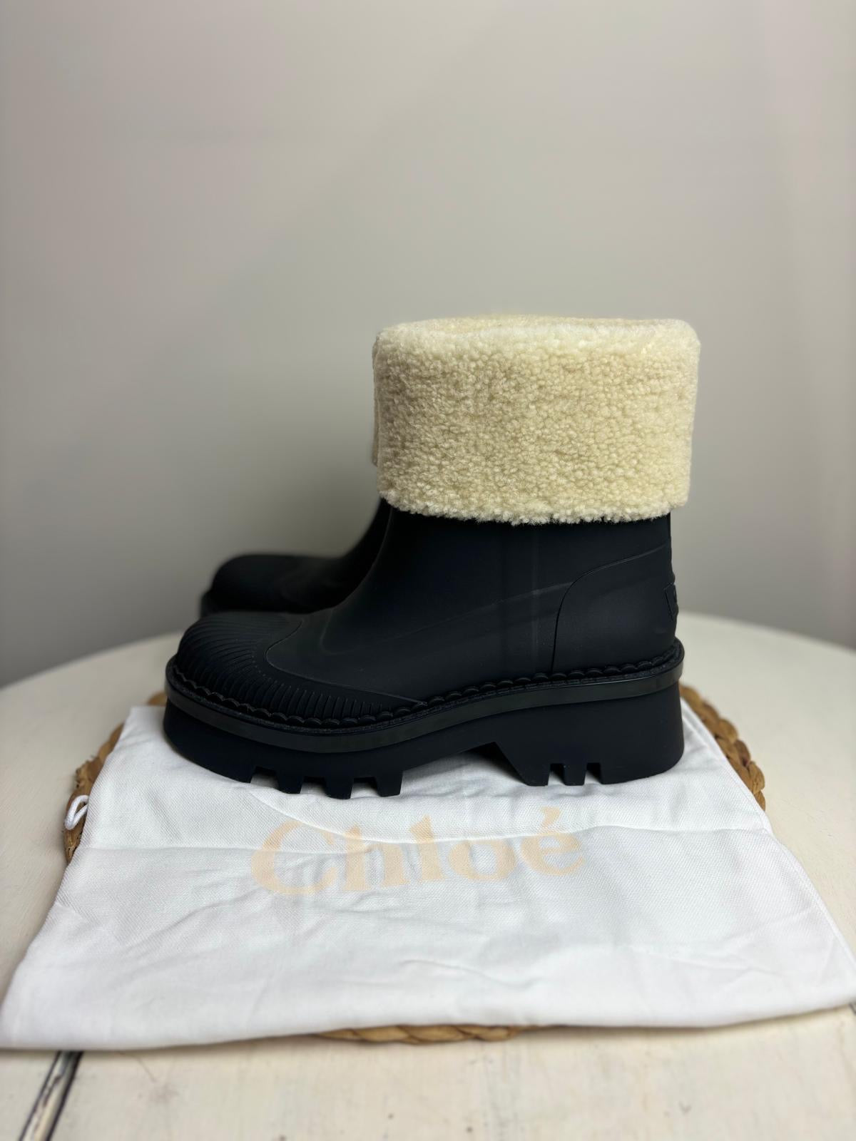 Chloe Black Raina Shearling Trimmed Ankle Boots