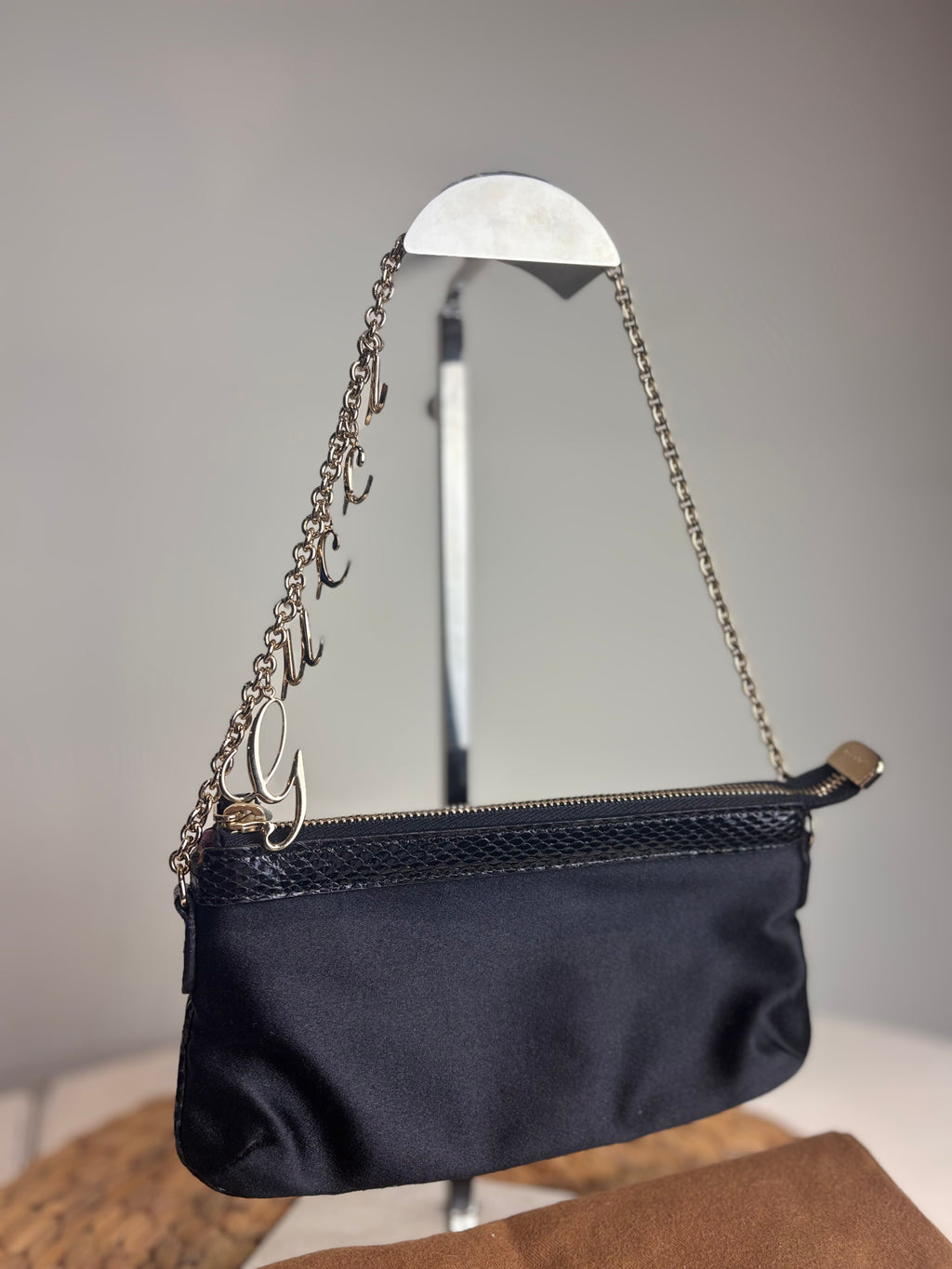 GUCCI Charm Chain Satin Pouchette