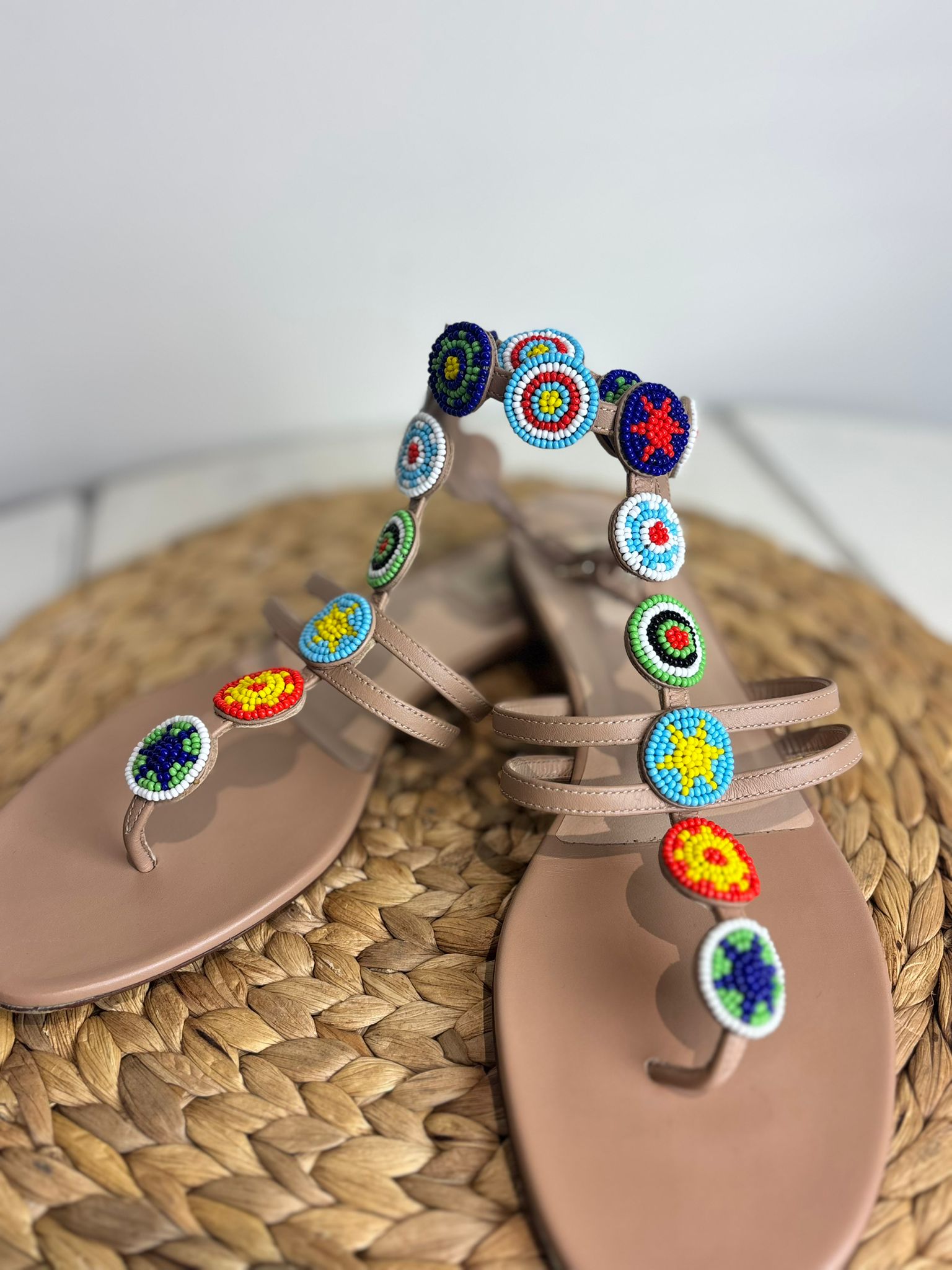 Valentino Garavani Beaded Leather Floral-Lucite Flats