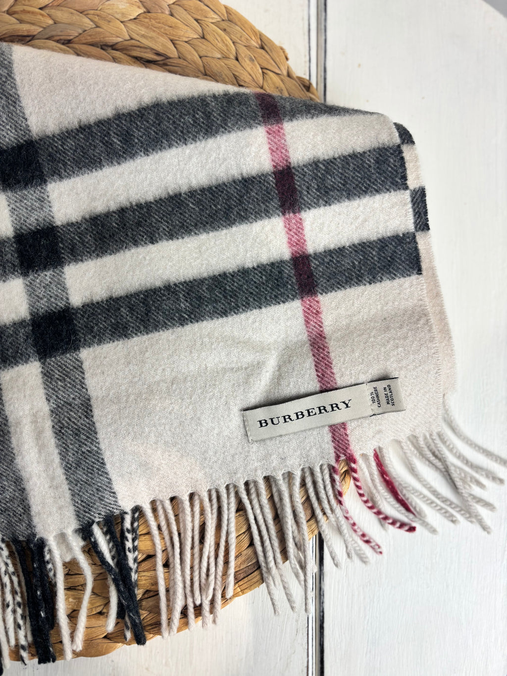 Burberry Vintage Check Cashmere Fringed Scarf