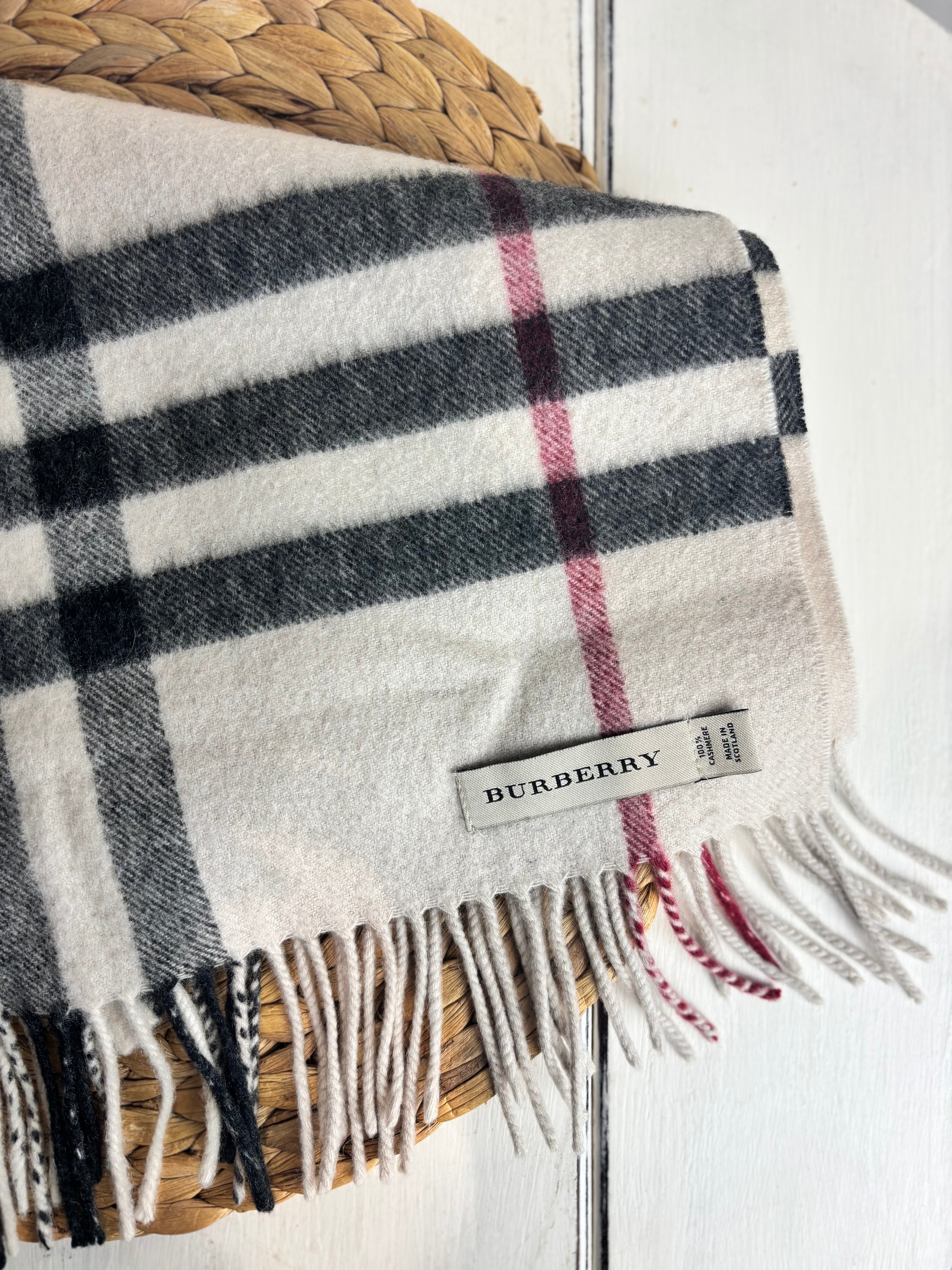 Burberry Vintage Check Cashmere Fringed Scarf