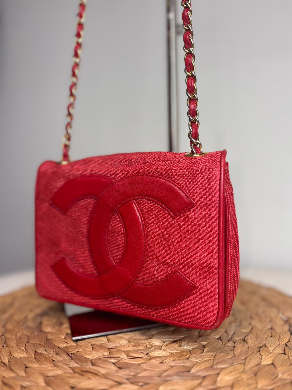 Chanel Red Raffia Mania Shoulder Bag (22K-24K Gold Hardware)