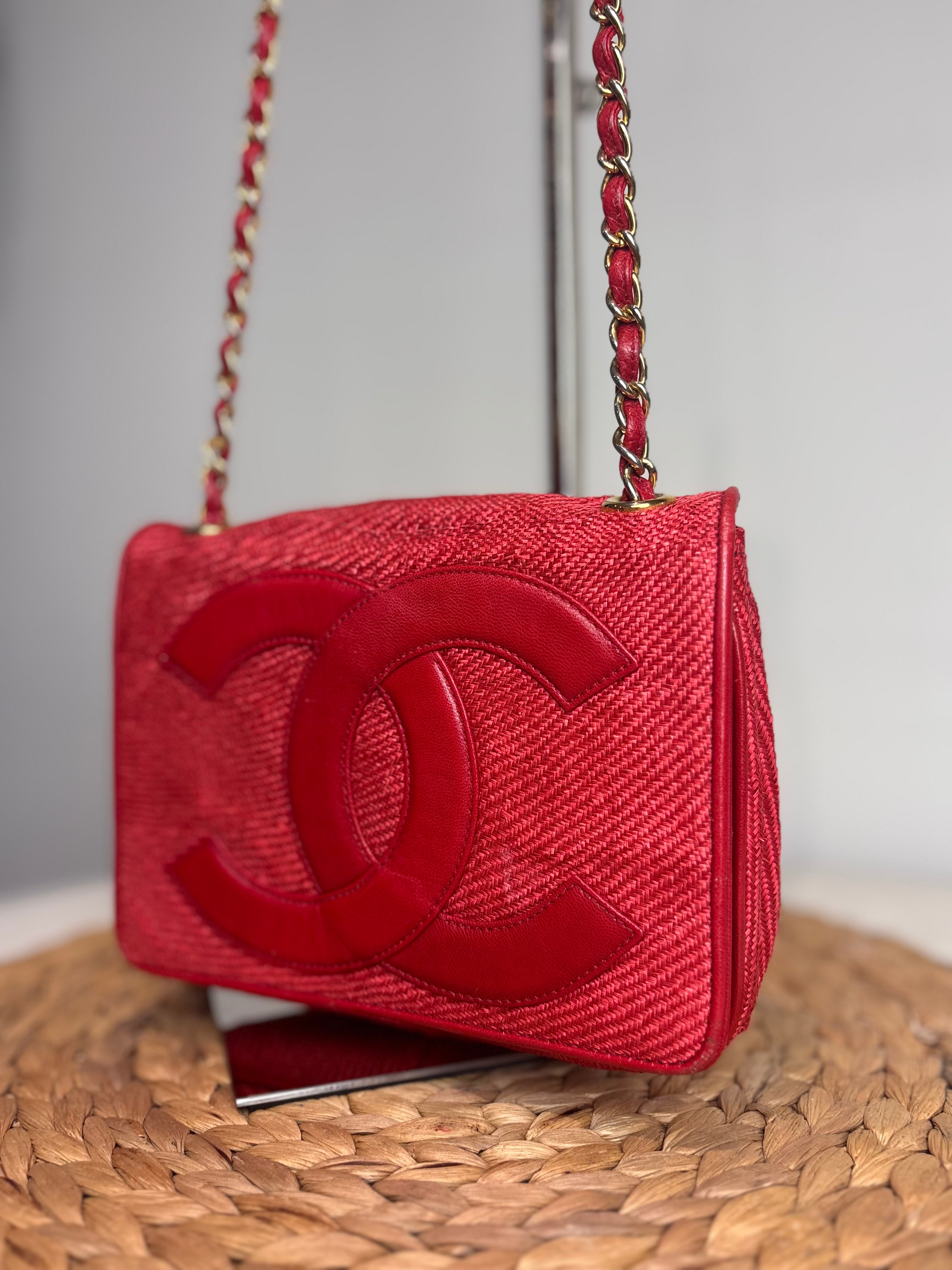 Chanel Red Raffia Mania Shoulder Bag (22K-24K Gold Hardware)