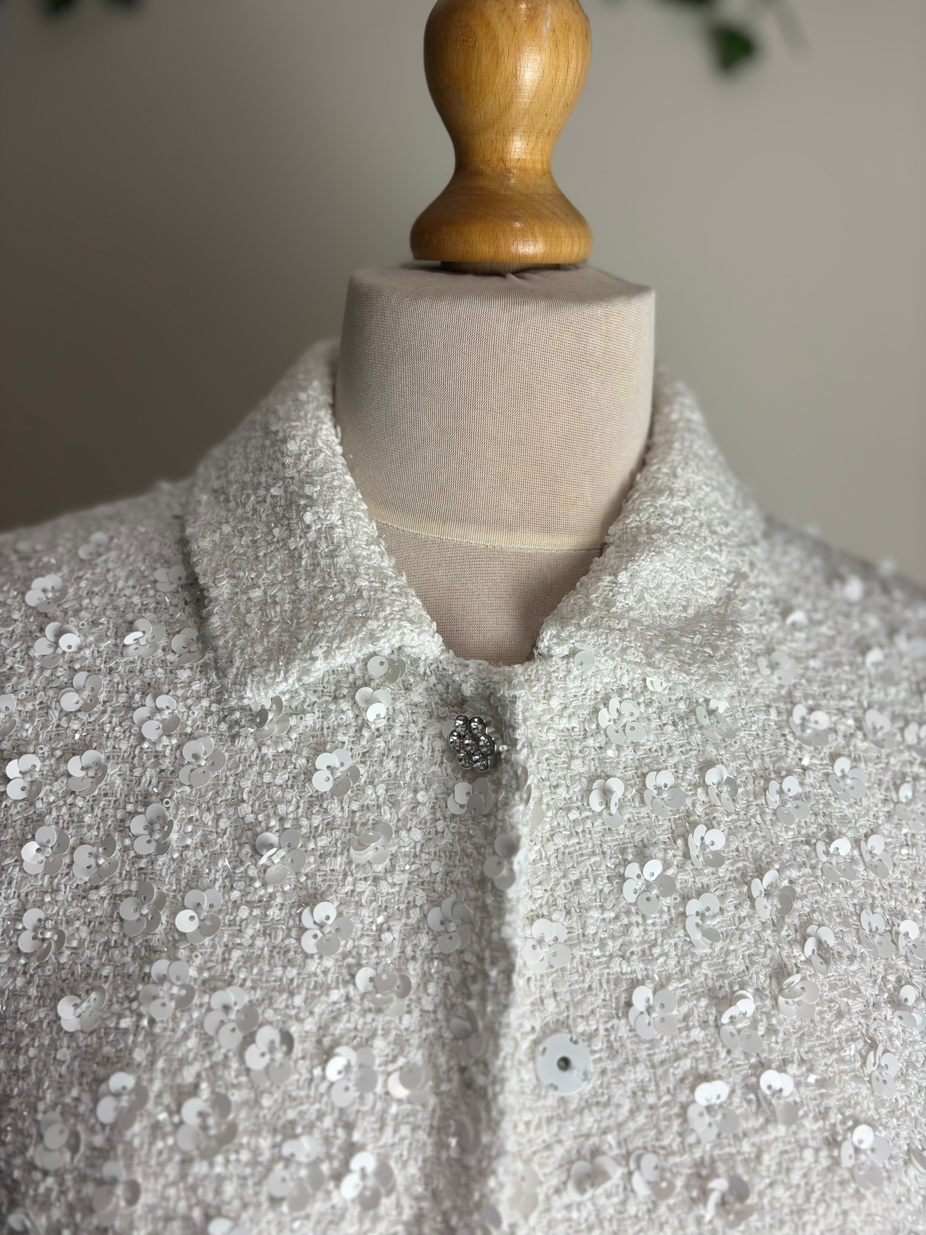 Zara White Sequin Cropped Jacket