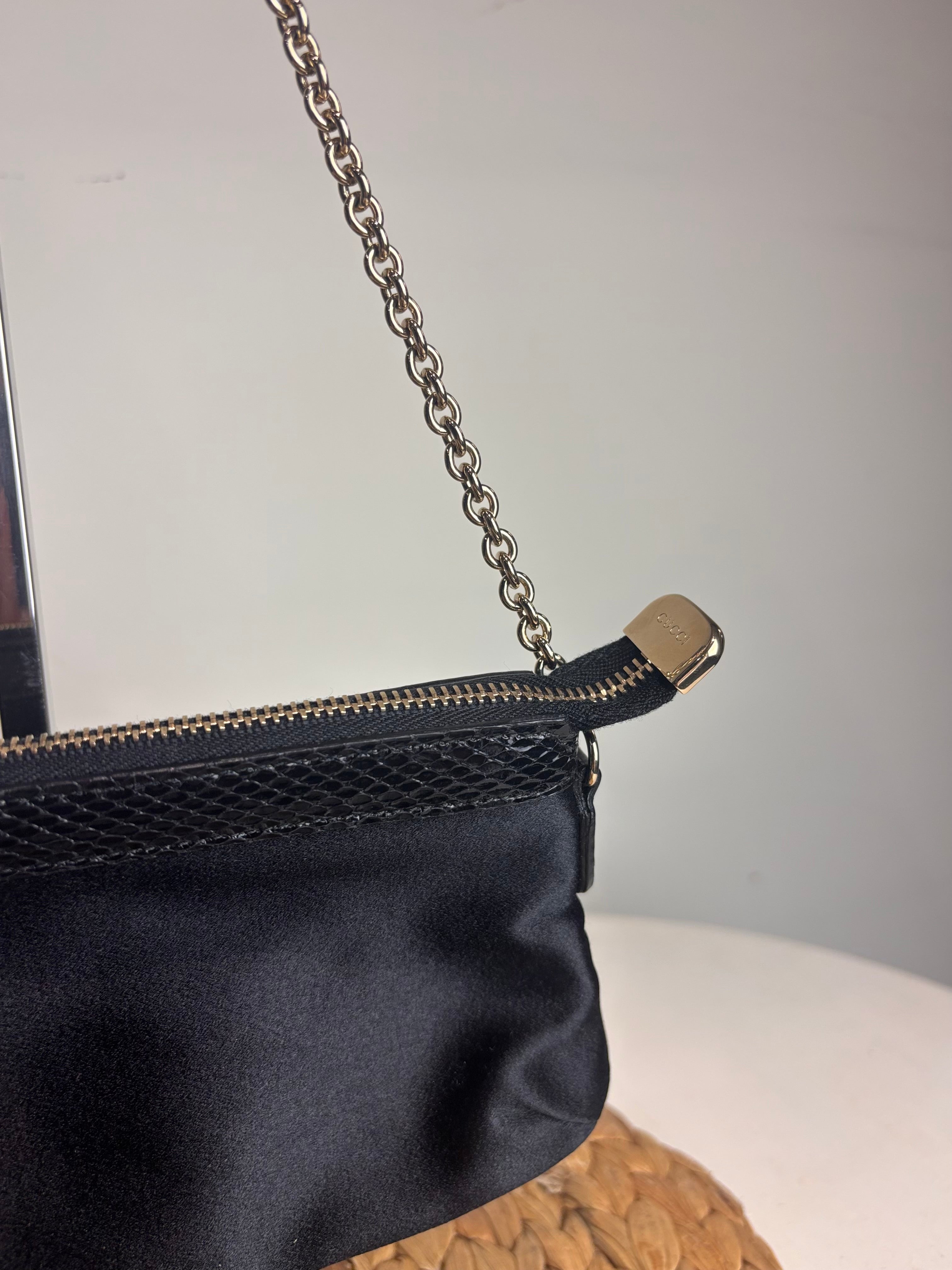 GUCCI Charm Chain Satin Pouchette