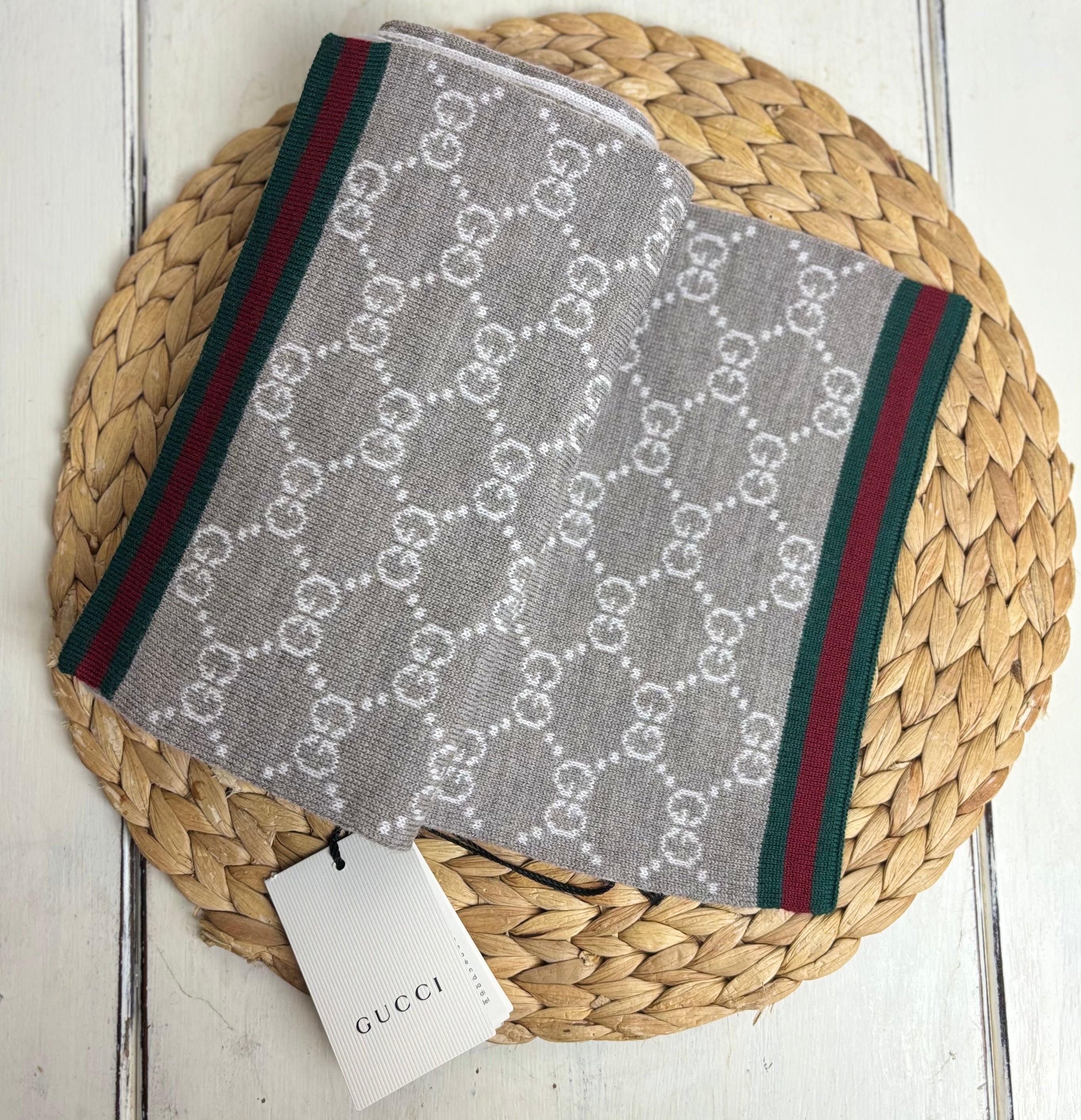 Gucci Wool Tricot GG Monogram Web Solange Scarf