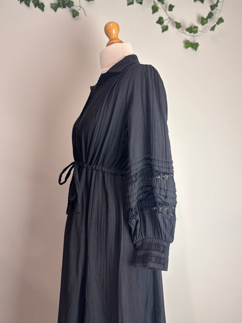 ME+EM Black Cheesecloth Drawstring Maxi Dress