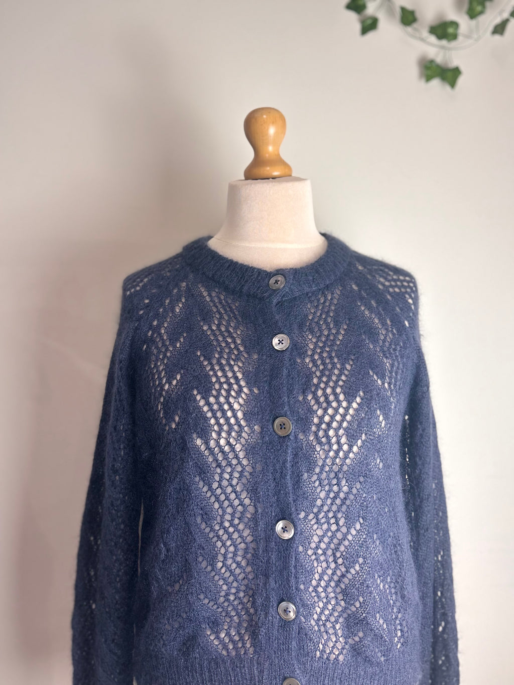 Brora Navy Lace Wool Cardigan