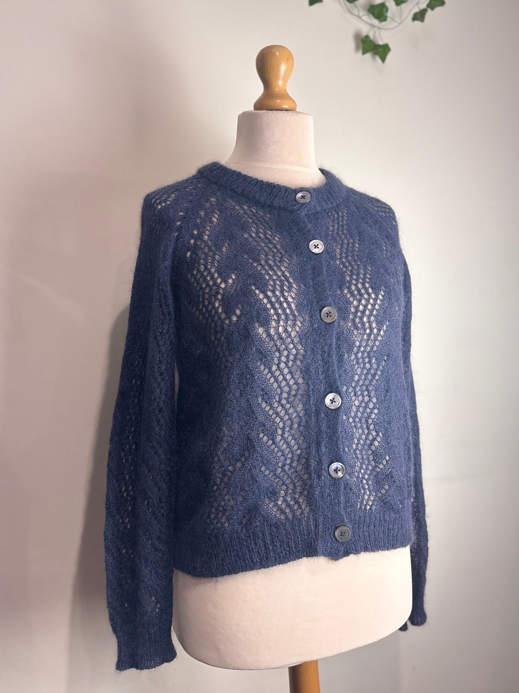 Brora Navy Lace Wool Cardigan
