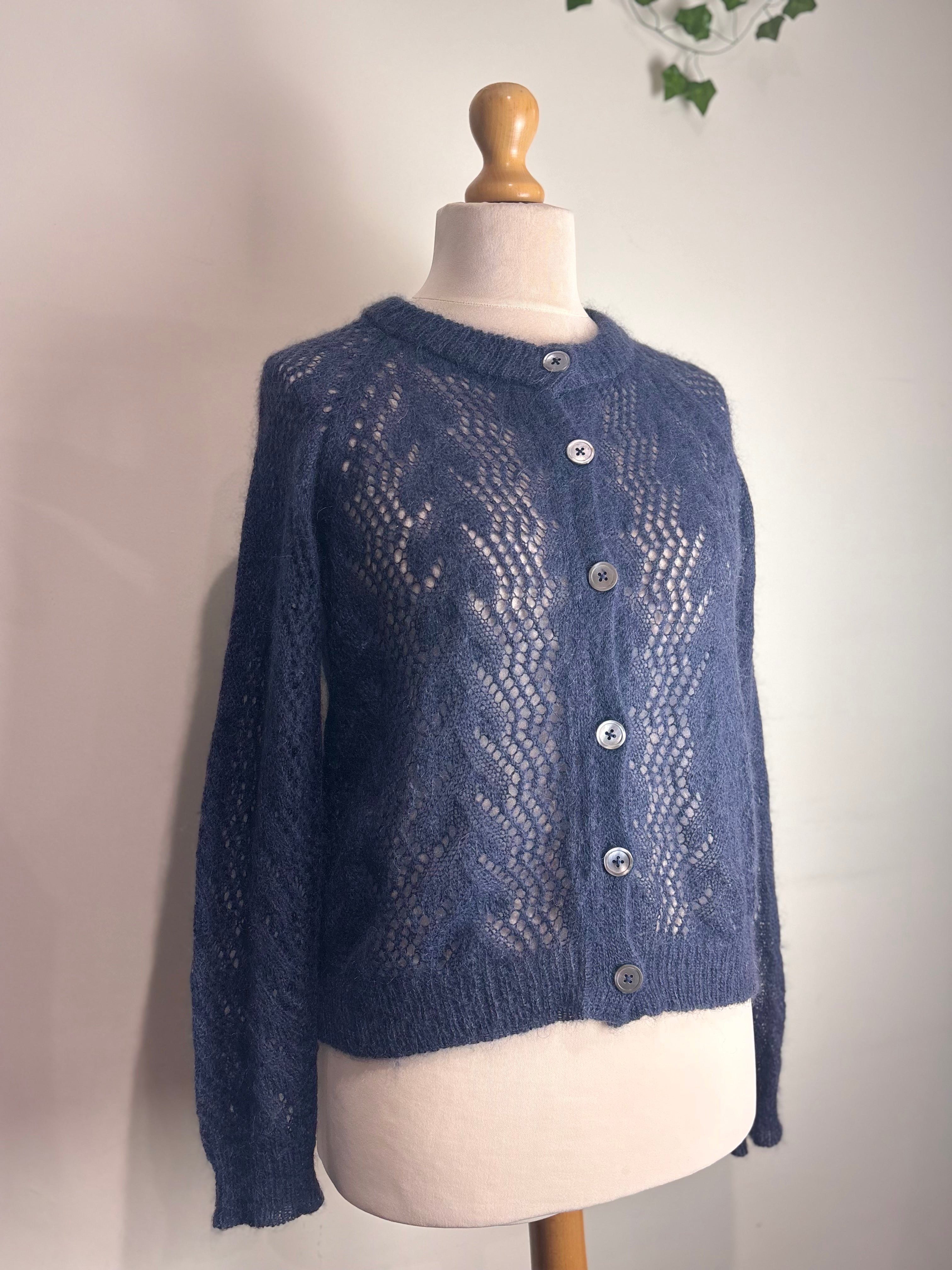 Brora Navy Lace Wool Cardigan