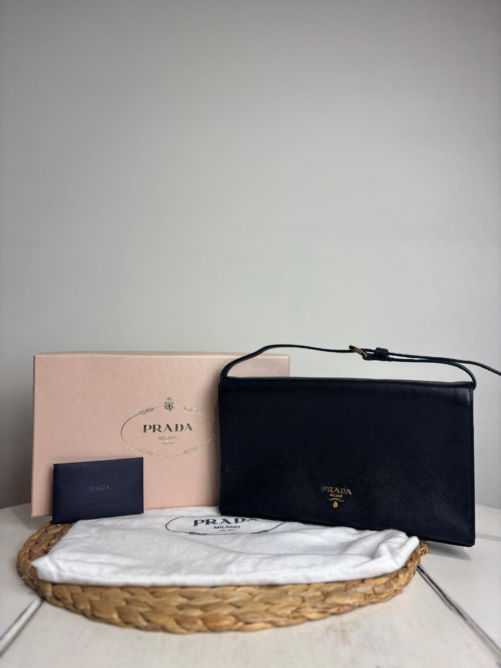 Prada Black Saffiano Leather Pouchette