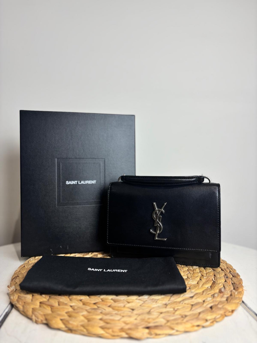 YSL Black Sunset Top Handle Chain Wallet