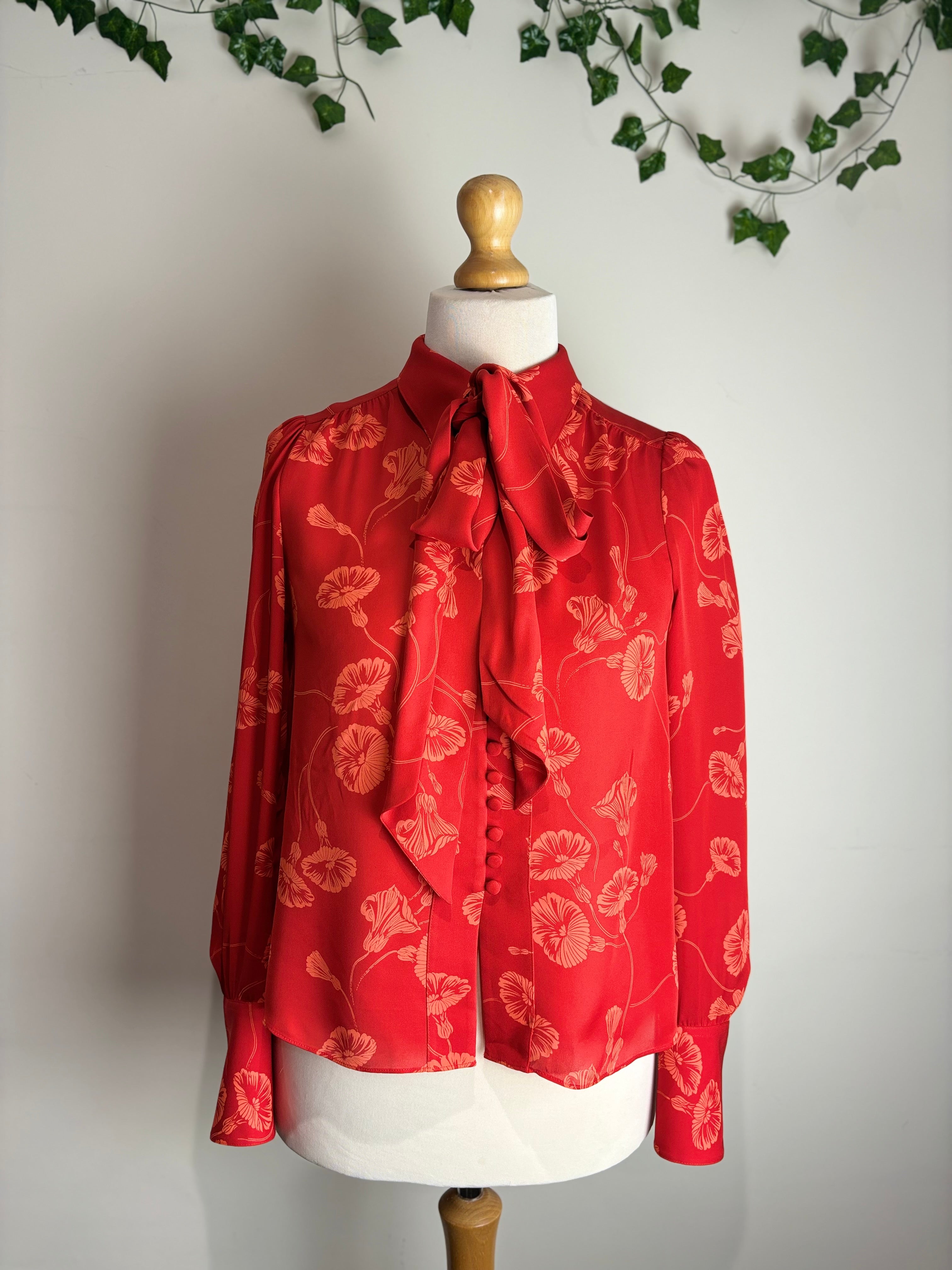 ME+EM Orange Winter Floral Print Blouse + Tie