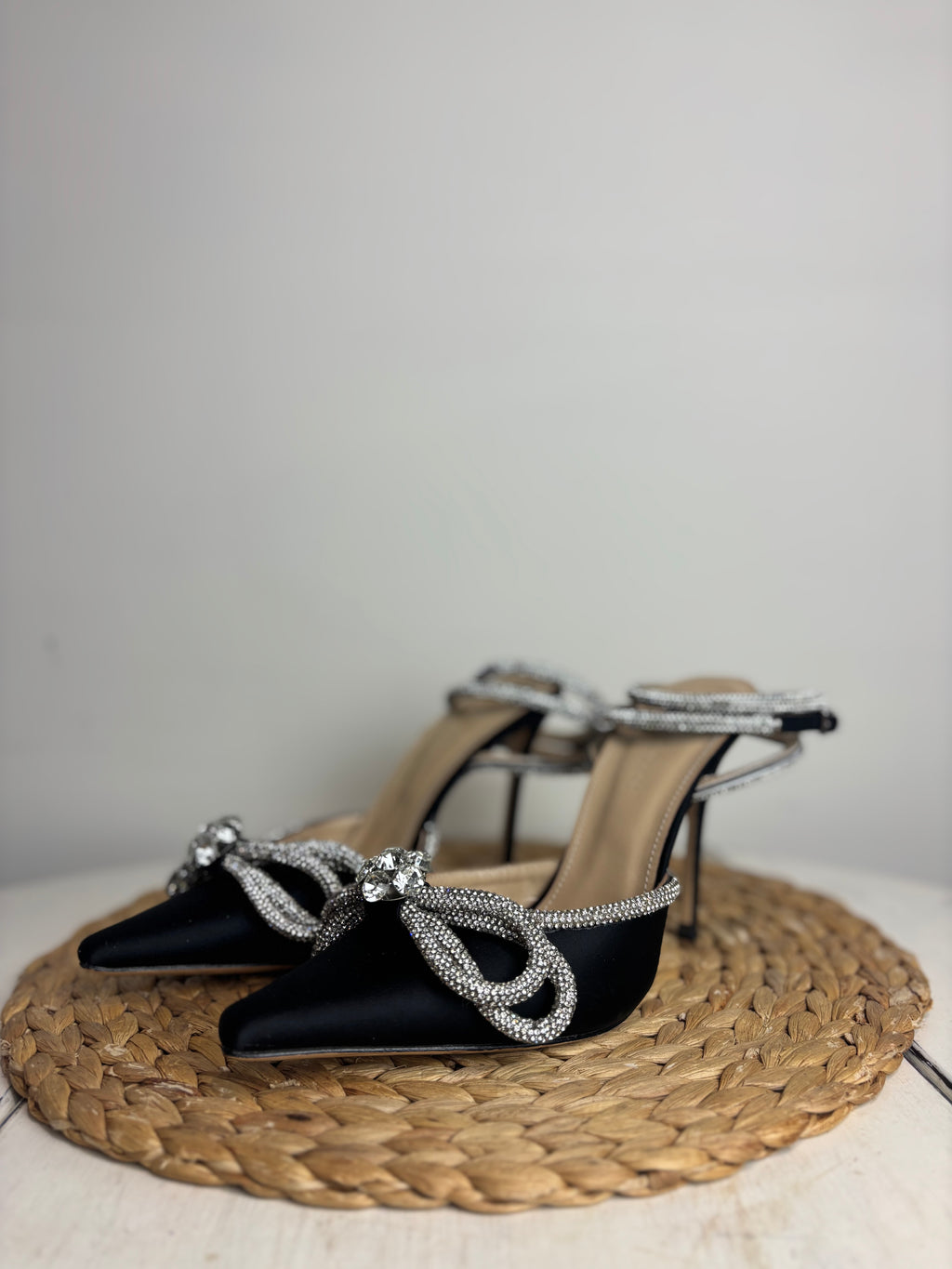 Mach & Mach Double Bow Crystal Satin Heels