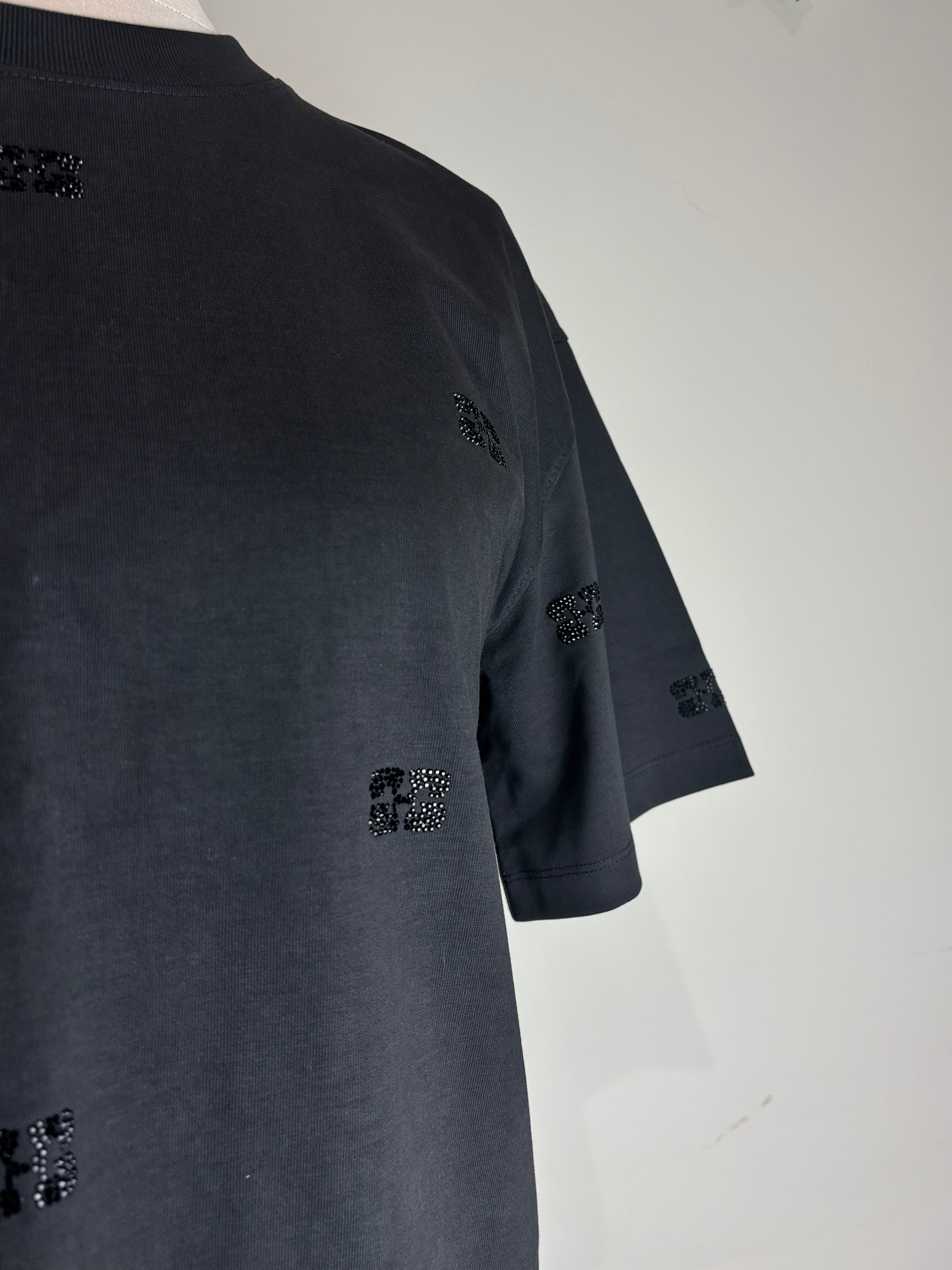 GANNI Phantom Black Logo Embellished Tee