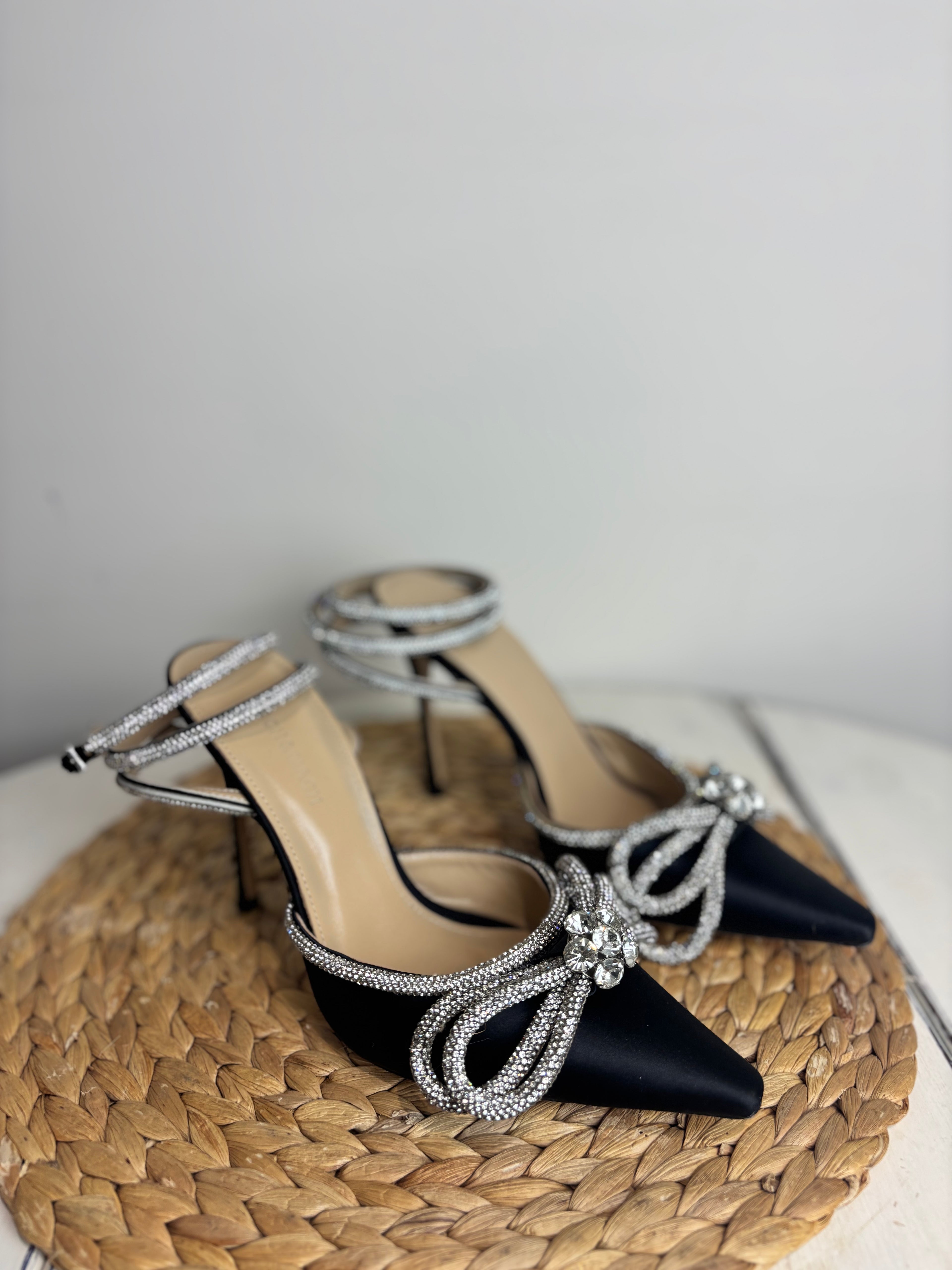 Mach & Mach Double Bow Crystal Satin Heels