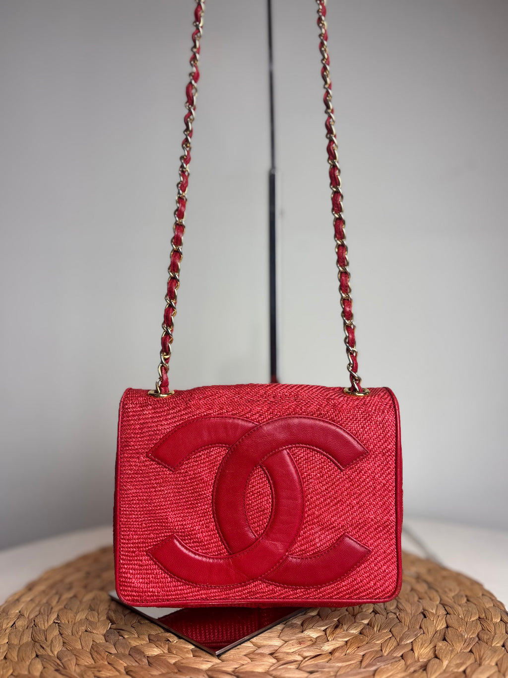 Chanel Red Raffia Mania Shoulder Bag (22K-24K Gold Hardware)