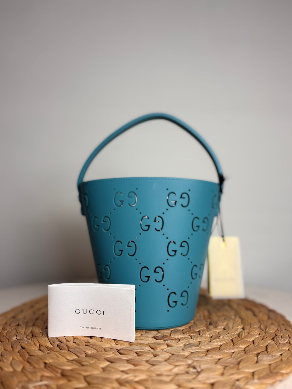 GUCCI Blue GG Perforated Rubber Bucket Bag