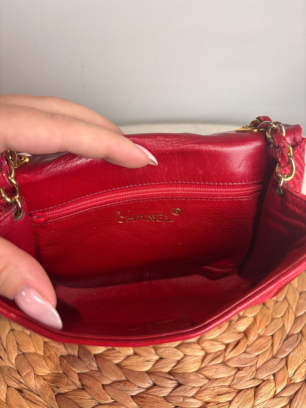 Chanel Red Raffia Mania Shoulder Bag (22K-24K Gold Hardware)
