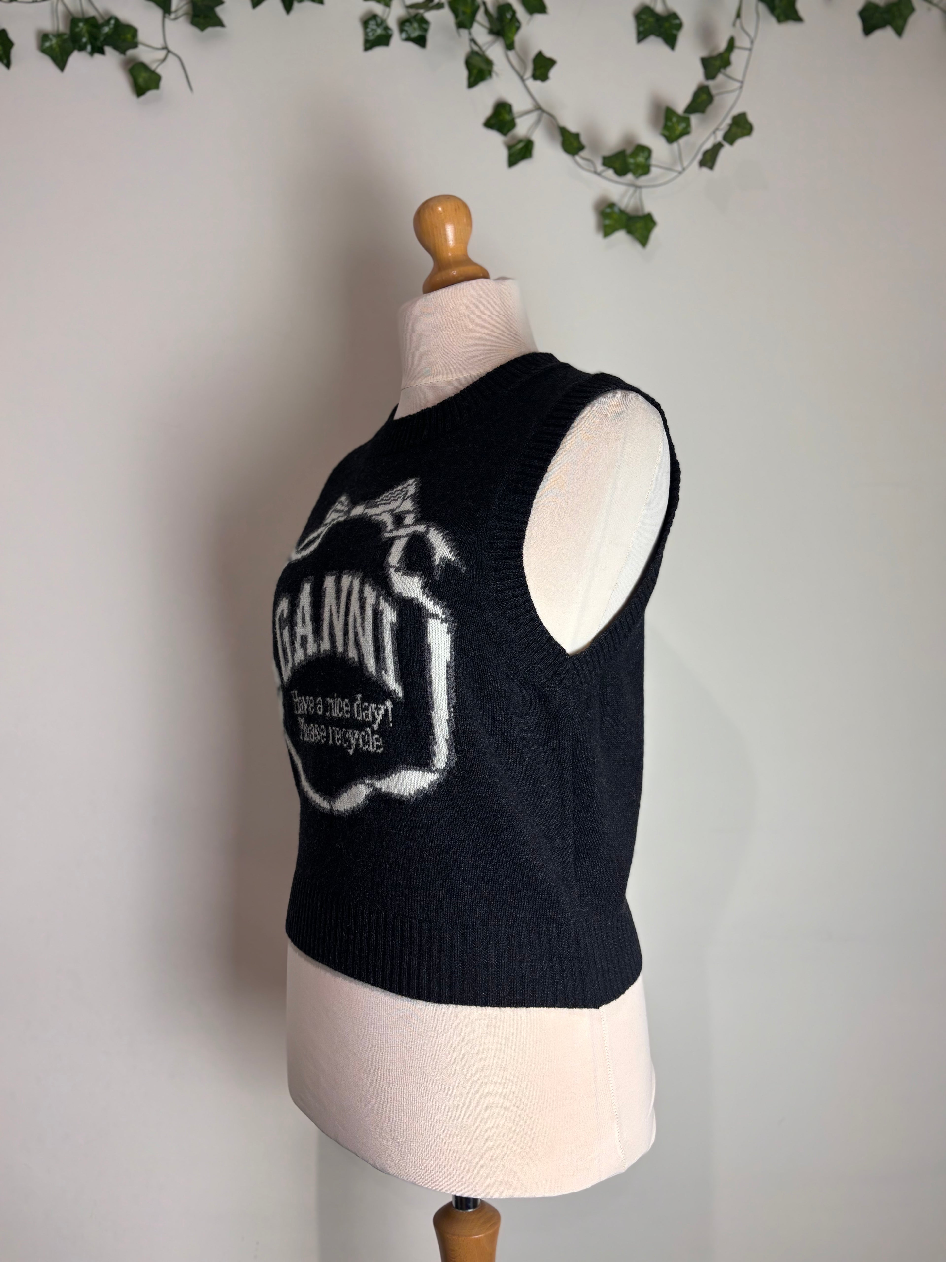 GANNI 'Have a nice day!' Intarsia Wool Vest (BNWT)