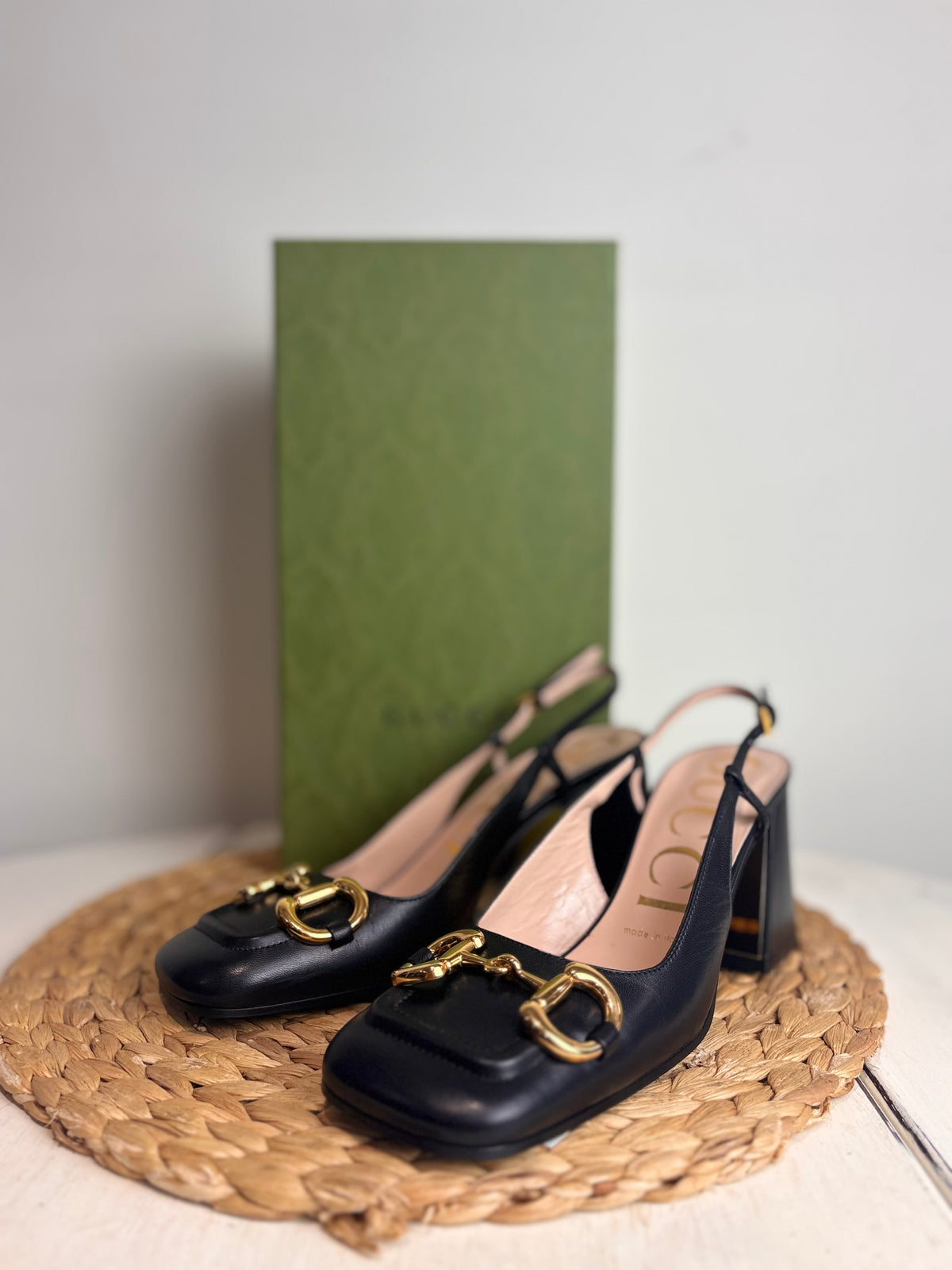 GUCCI Baby Horsebit Leather Slingback Pumps