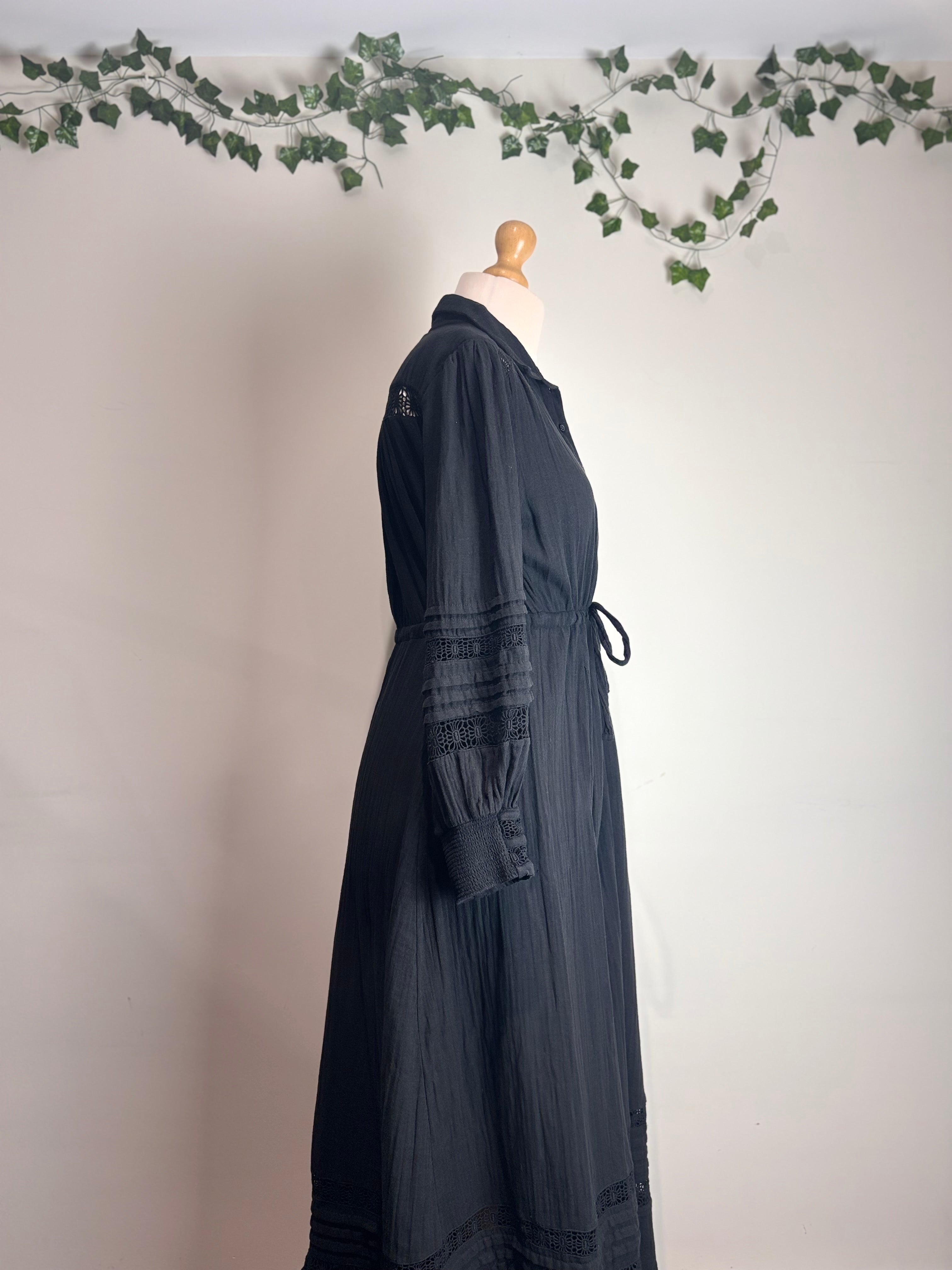 ME+EM Black Cheesecloth Drawstring Maxi Dress