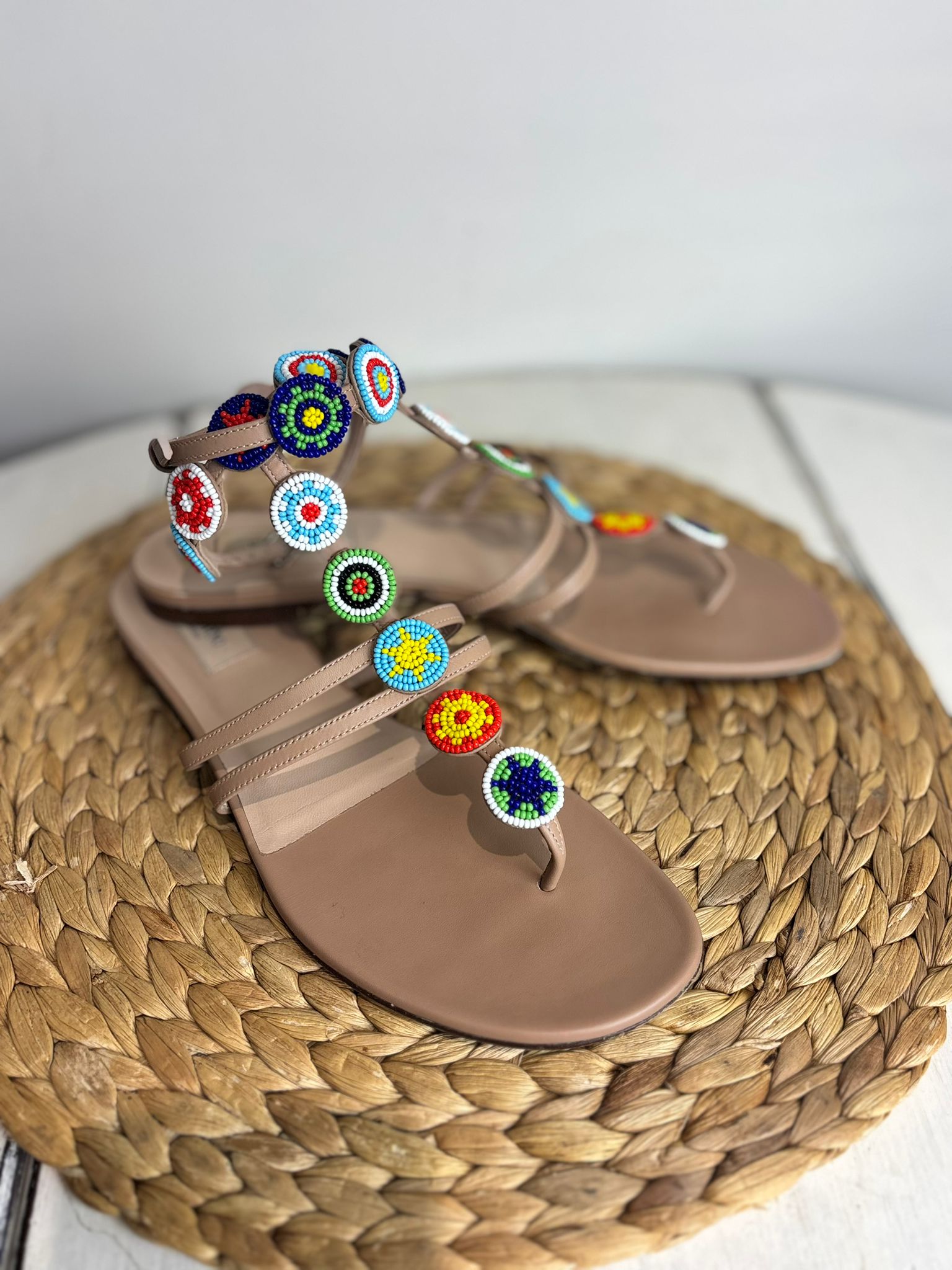 Valentino Garavani Beaded Leather Floral-Lucite Flats