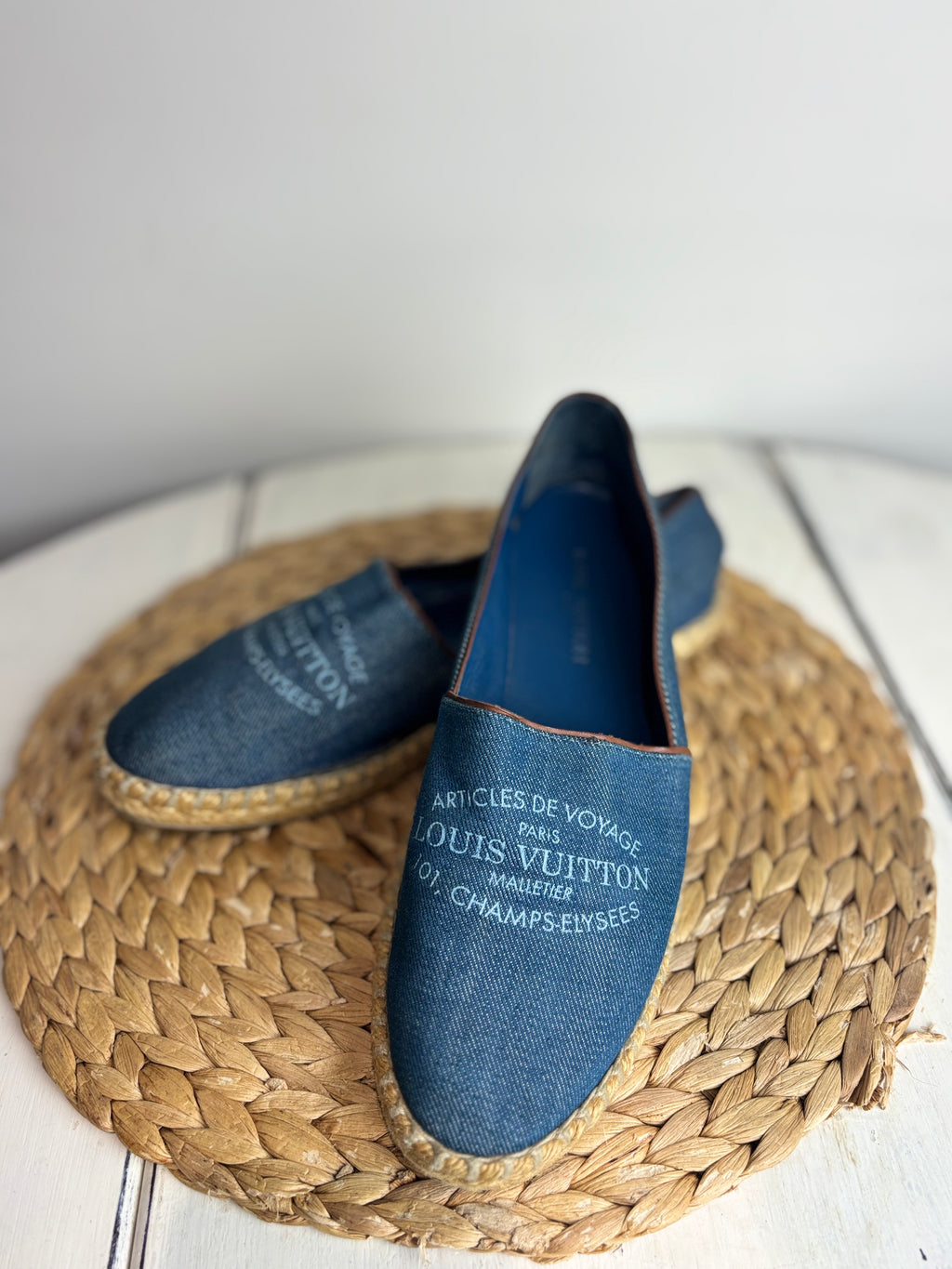 Louis Vuitton "Articles De Voyage" Denim Espadrille Flats