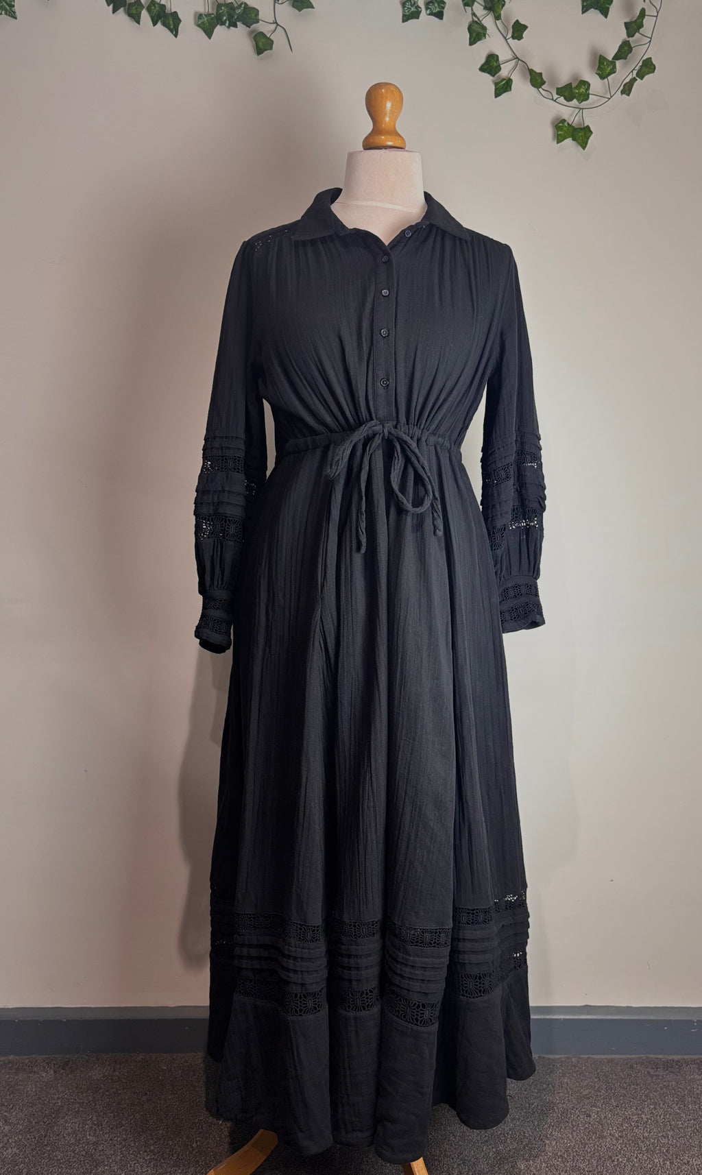 ME+EM Black Cheesecloth Drawstring Maxi Dress