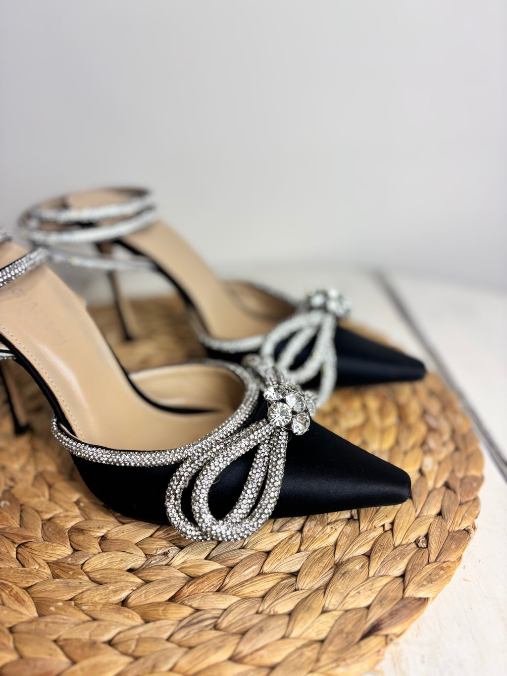 Mach & Mach Double Bow Crystal Satin Heels