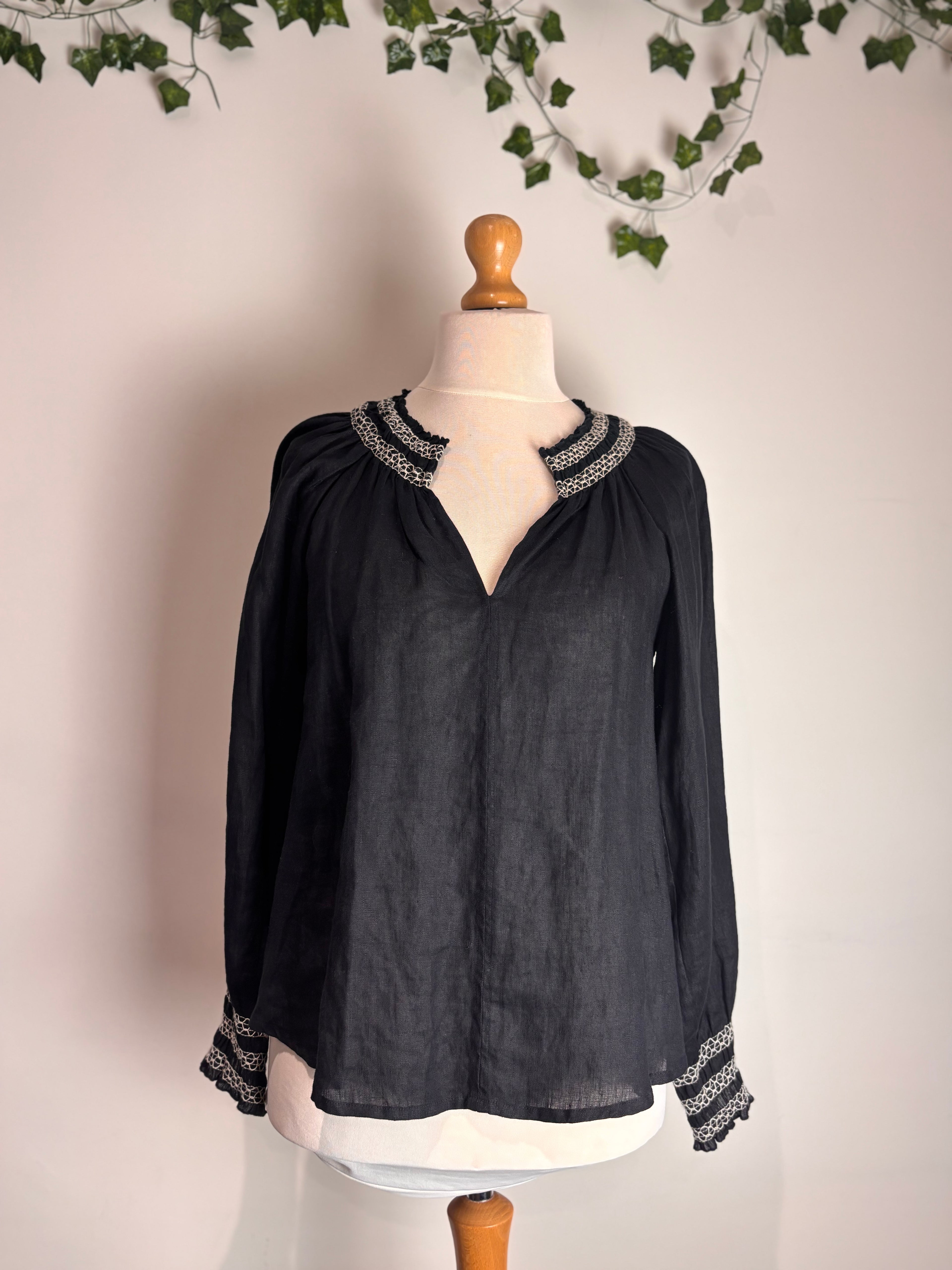 Jigsaw Light Linen Smocked Detail Top