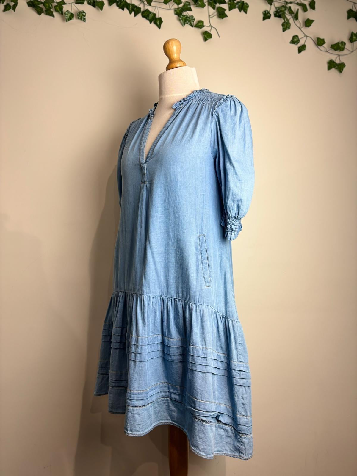 ME+EM Ruched Cotton-Chambray Midi Dress