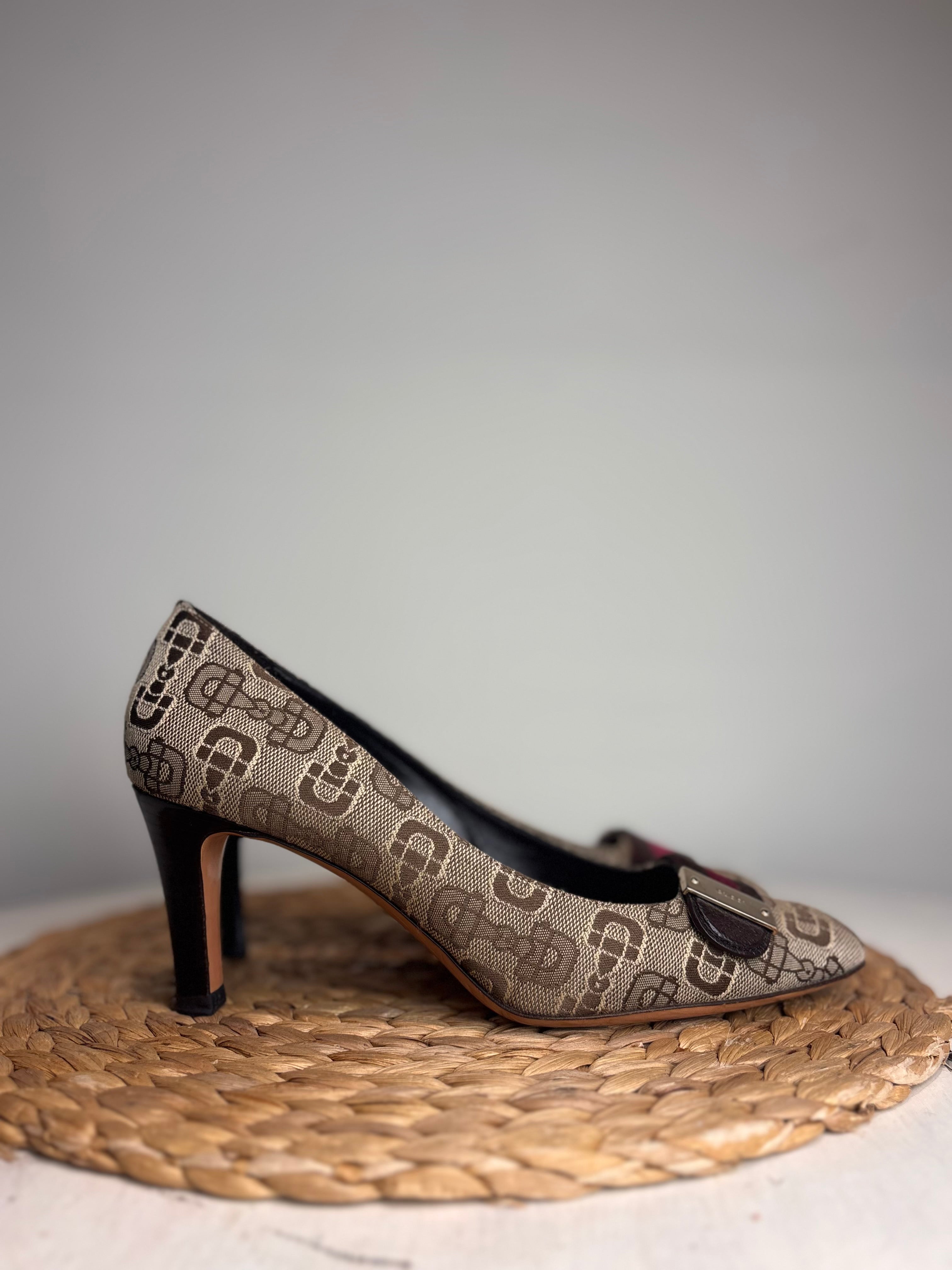GUCCI GG Monogram Horsebit Velvet Heels