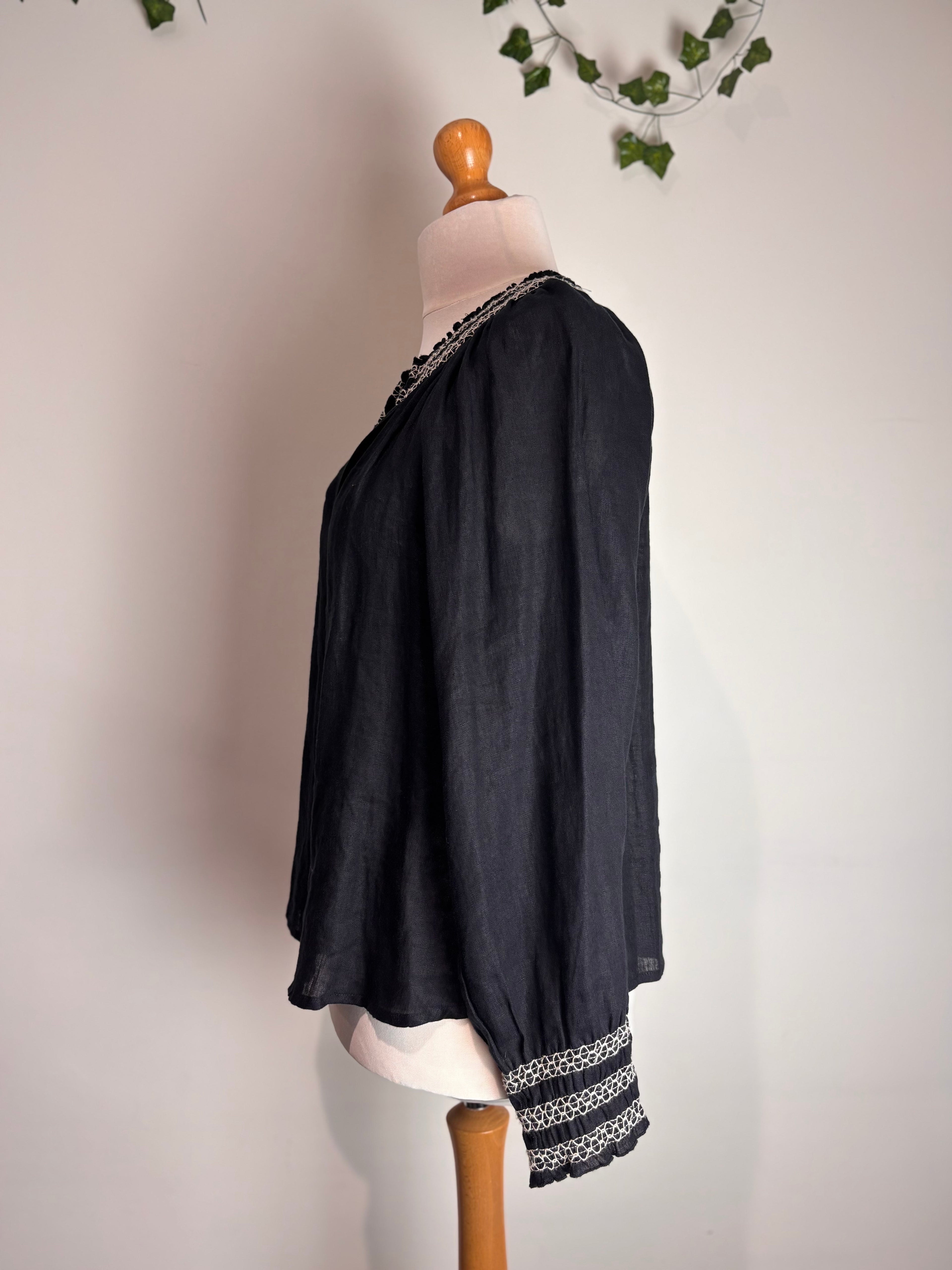 Jigsaw Light Linen Smocked Detail Top