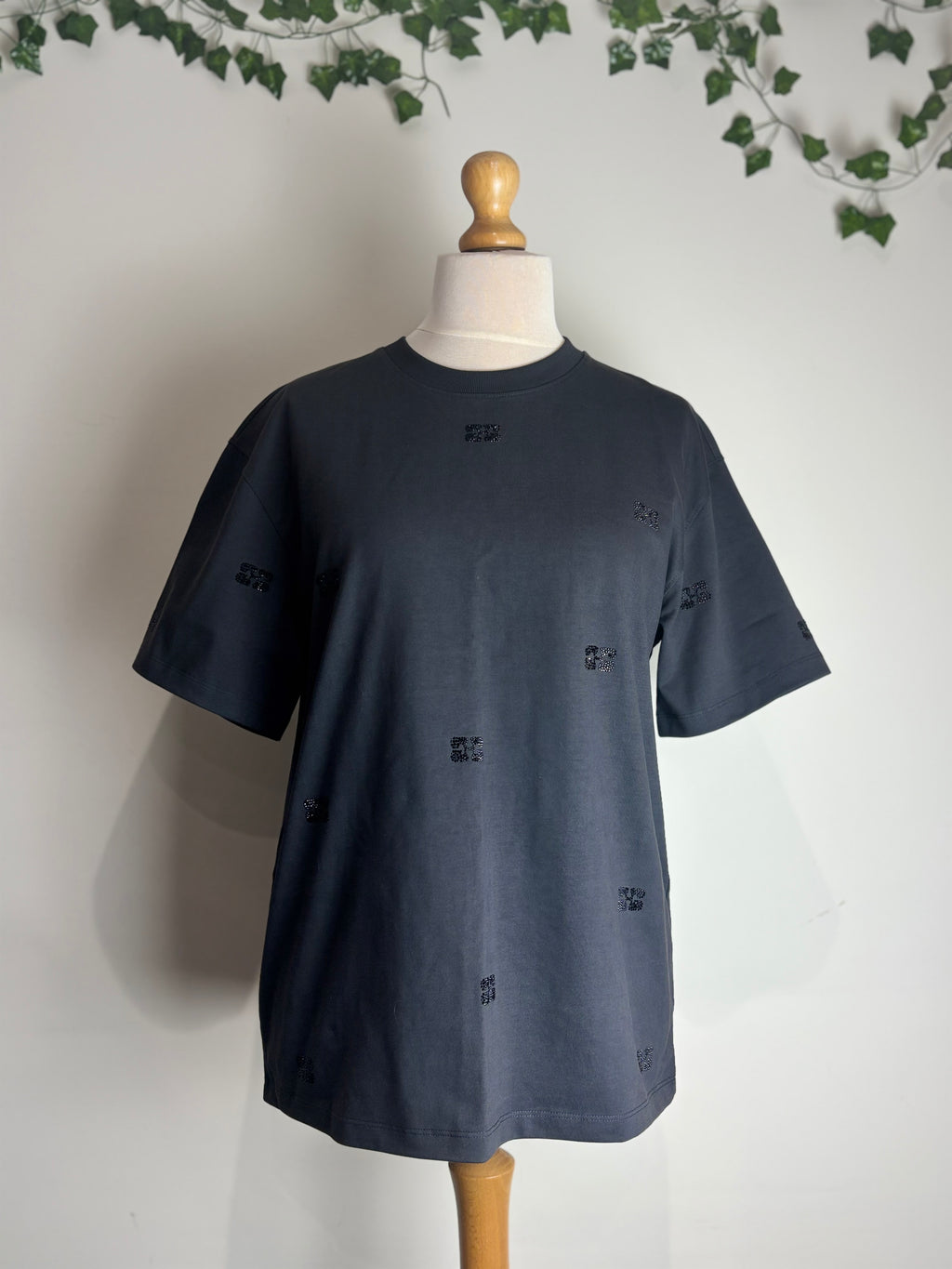 GANNI Phantom Black Logo Embellished Tee