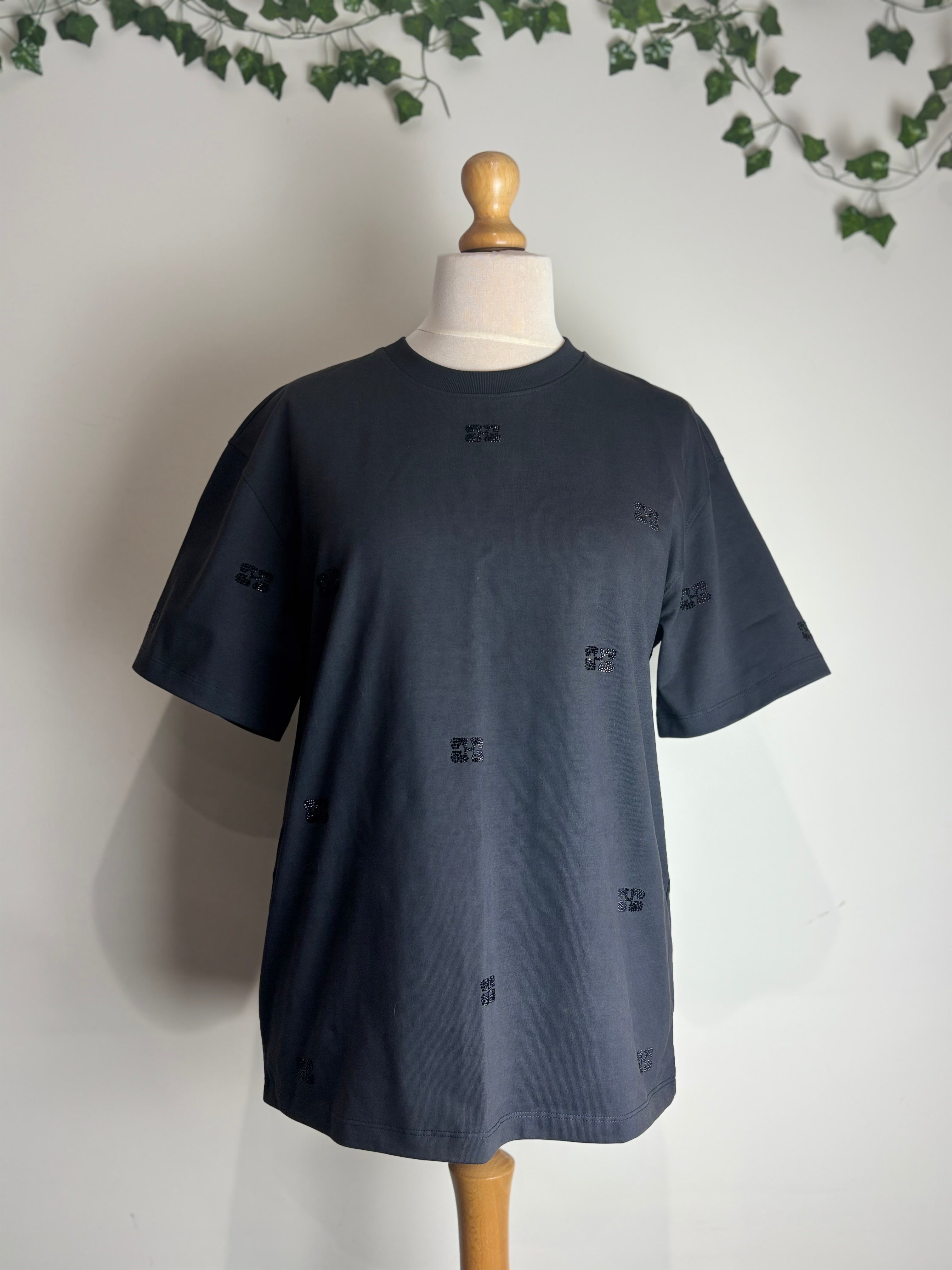 GANNI Phantom Black Logo Embellished Tee