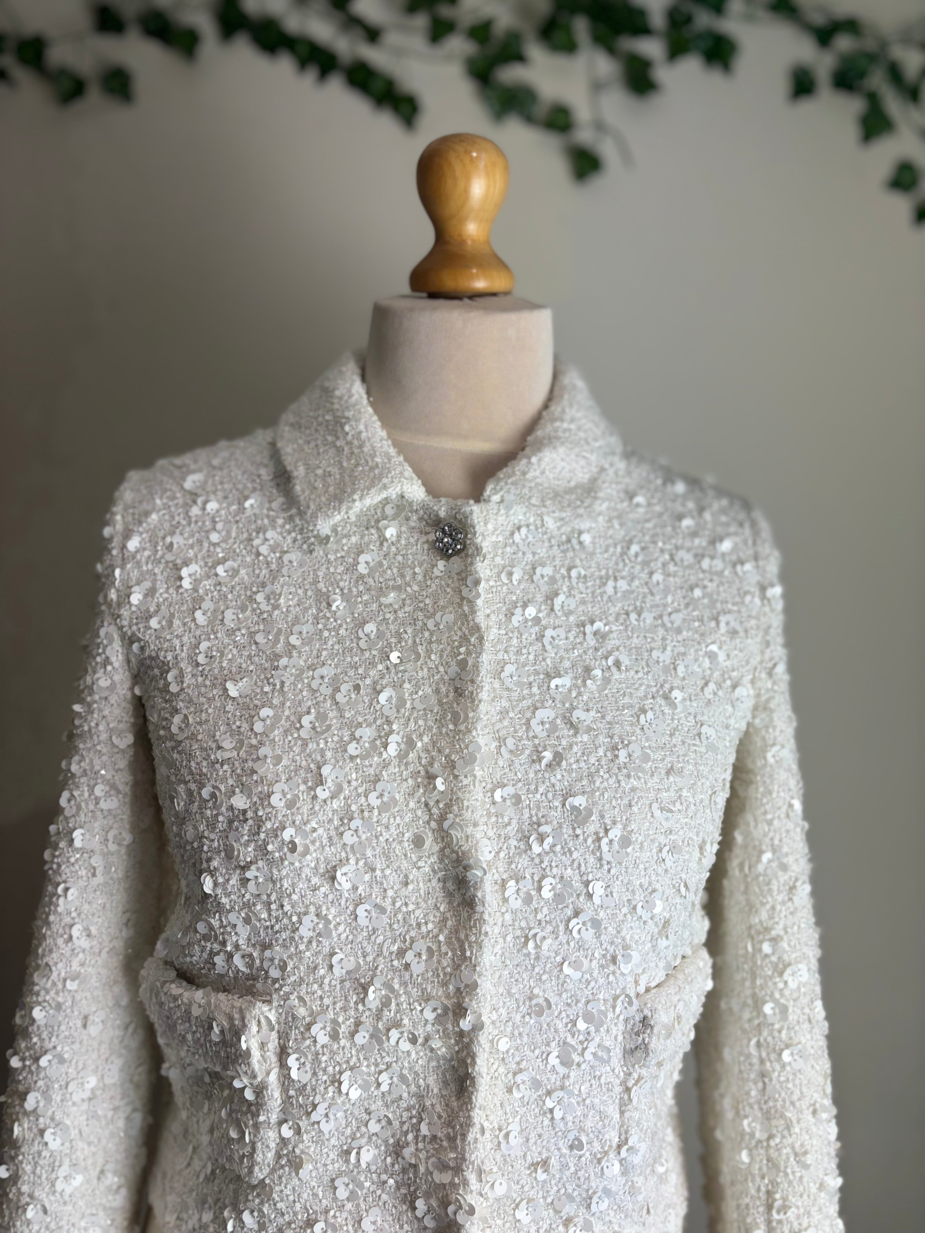 Zara White Sequin Cropped Jacket
