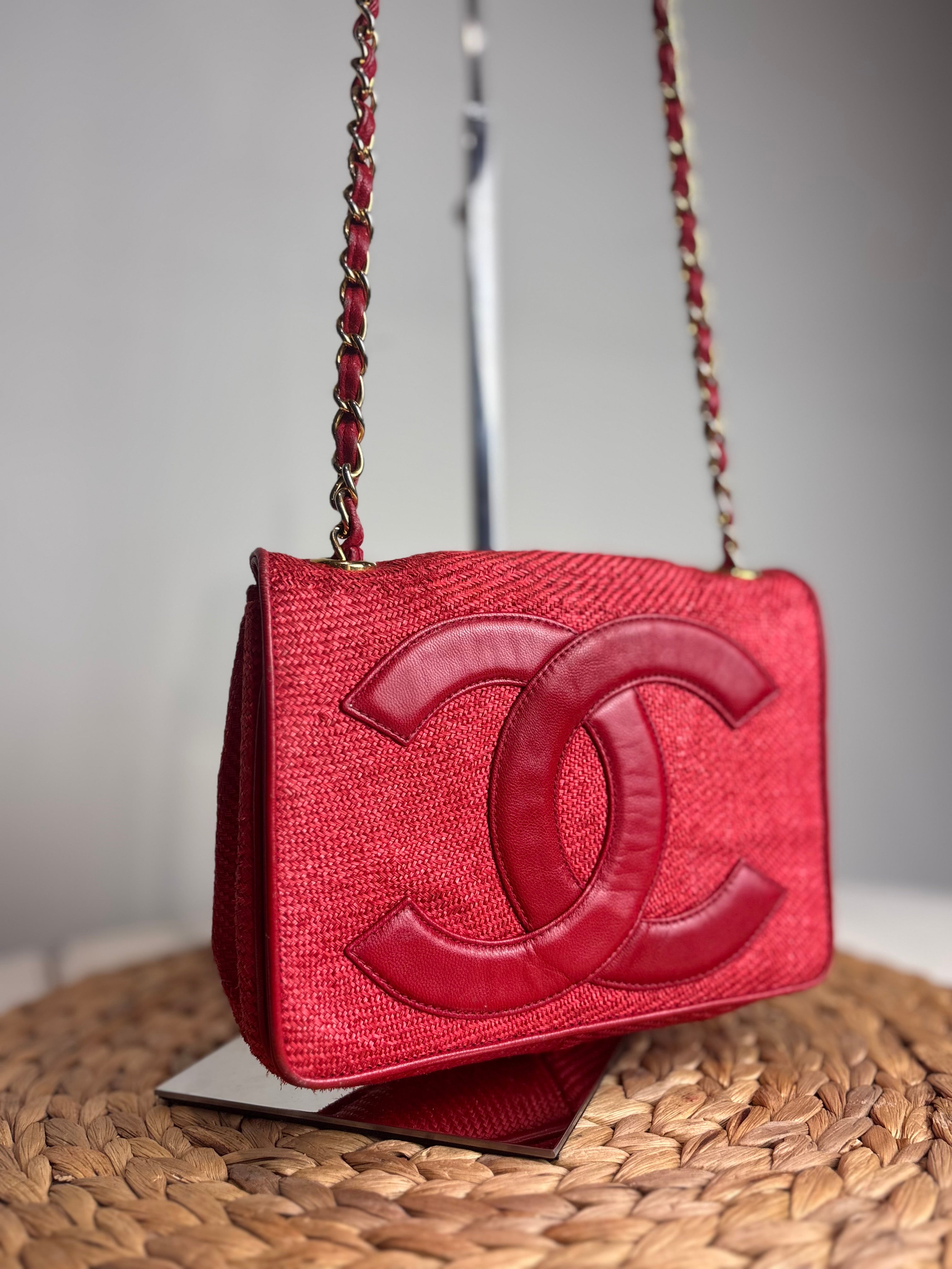 Chanel Red Raffia Mania Shoulder Bag (22K-24K Gold Hardware)