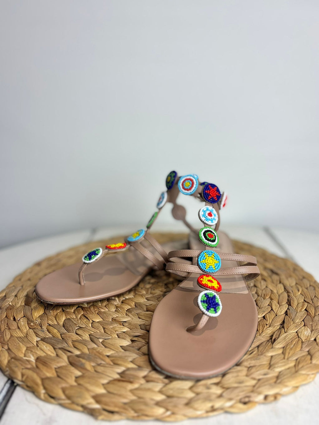 Valentino Garavani Beaded Leather Floral-Lucite Flats