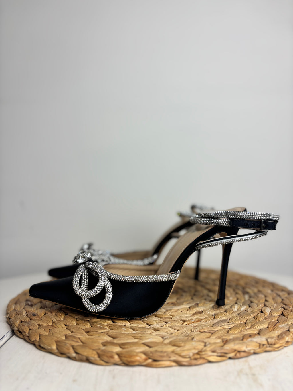 Mach & Mach Double Bow Crystal Satin Heels